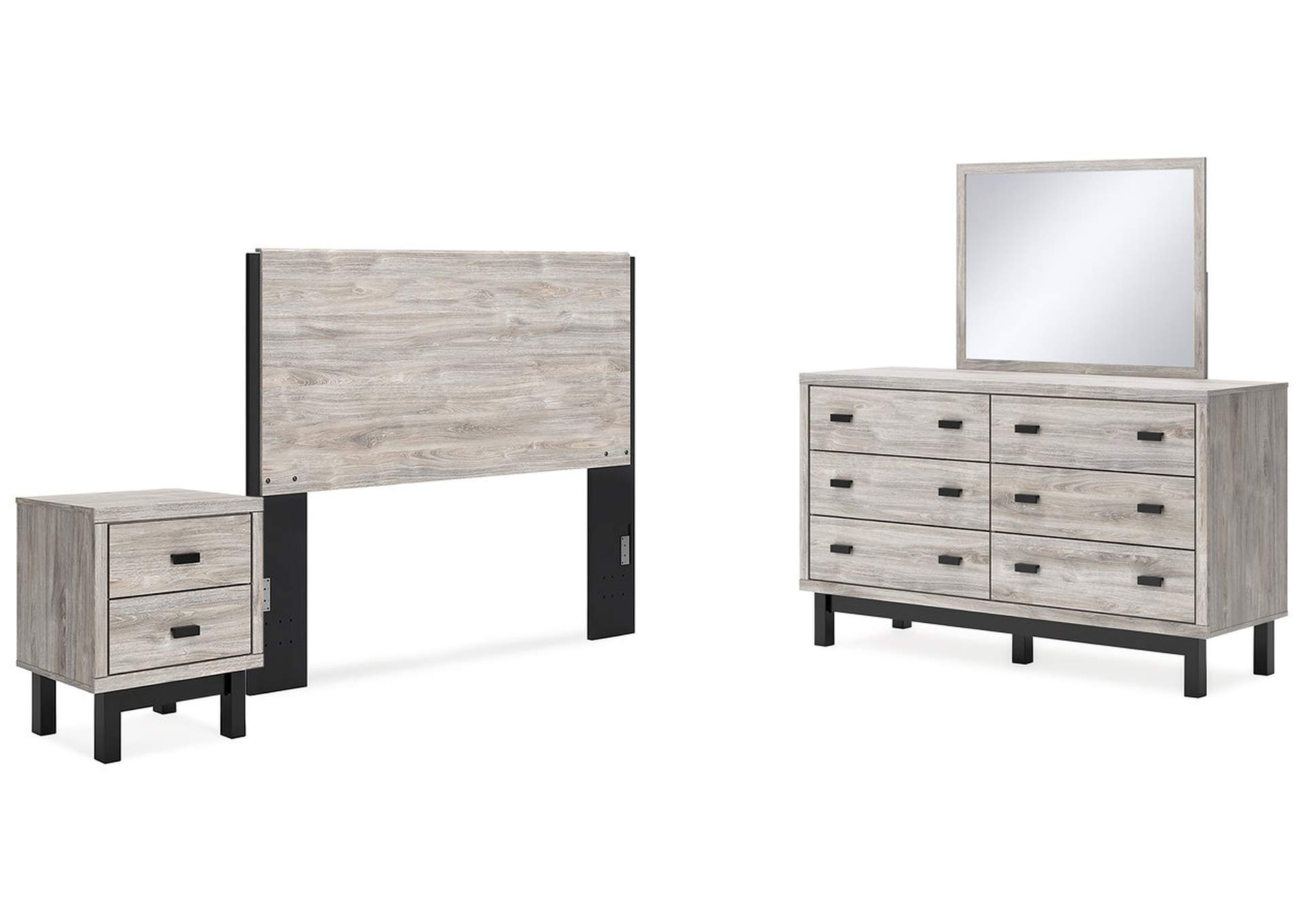 Vessalli Queen Panel Headboard with Mirrored Dresser and Nightstand,Signature Design By Ashley