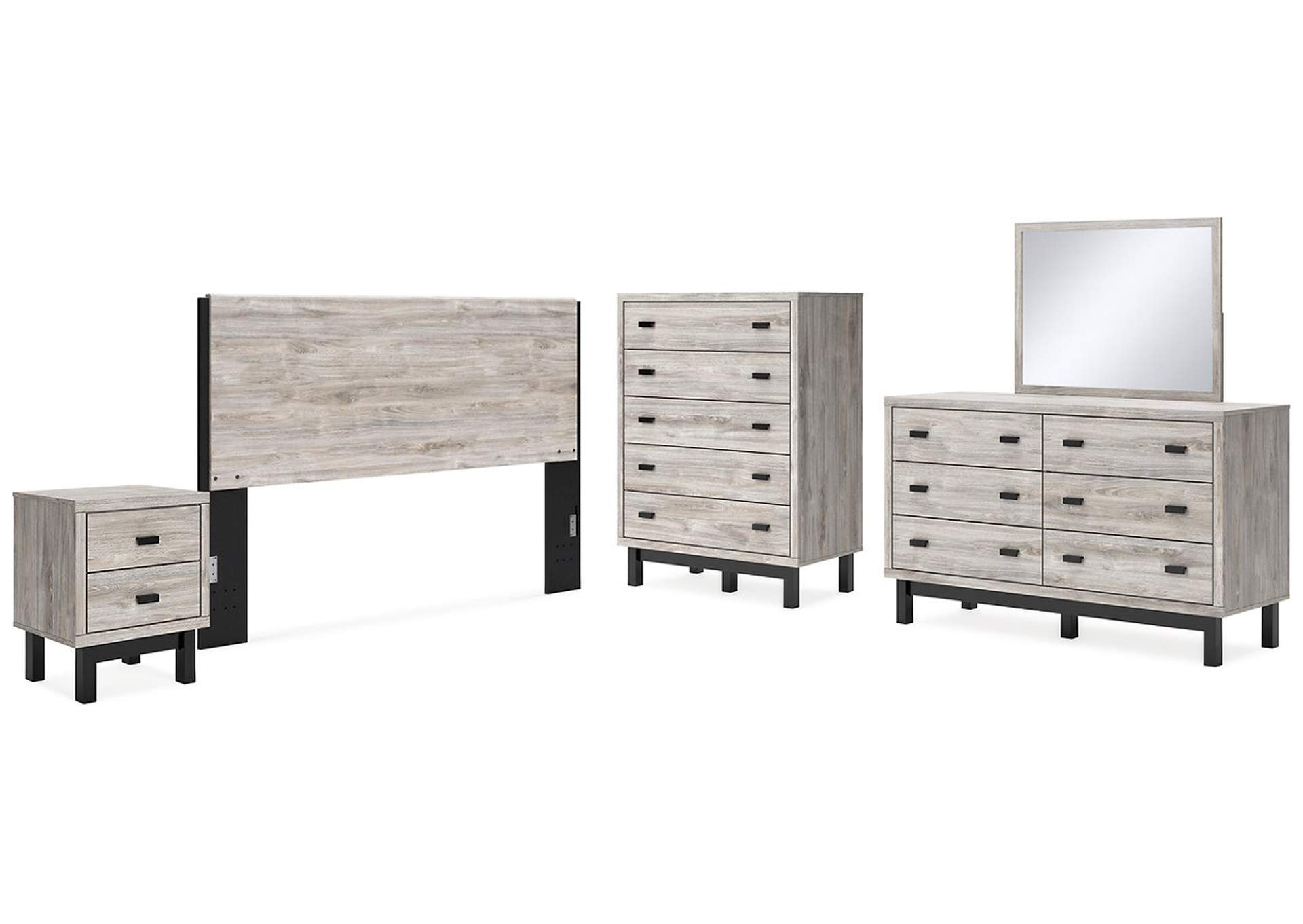 Vessalli King Panel Headboard with Mirrored Dresser, Chest and Nightstand,Signature Design By Ashley