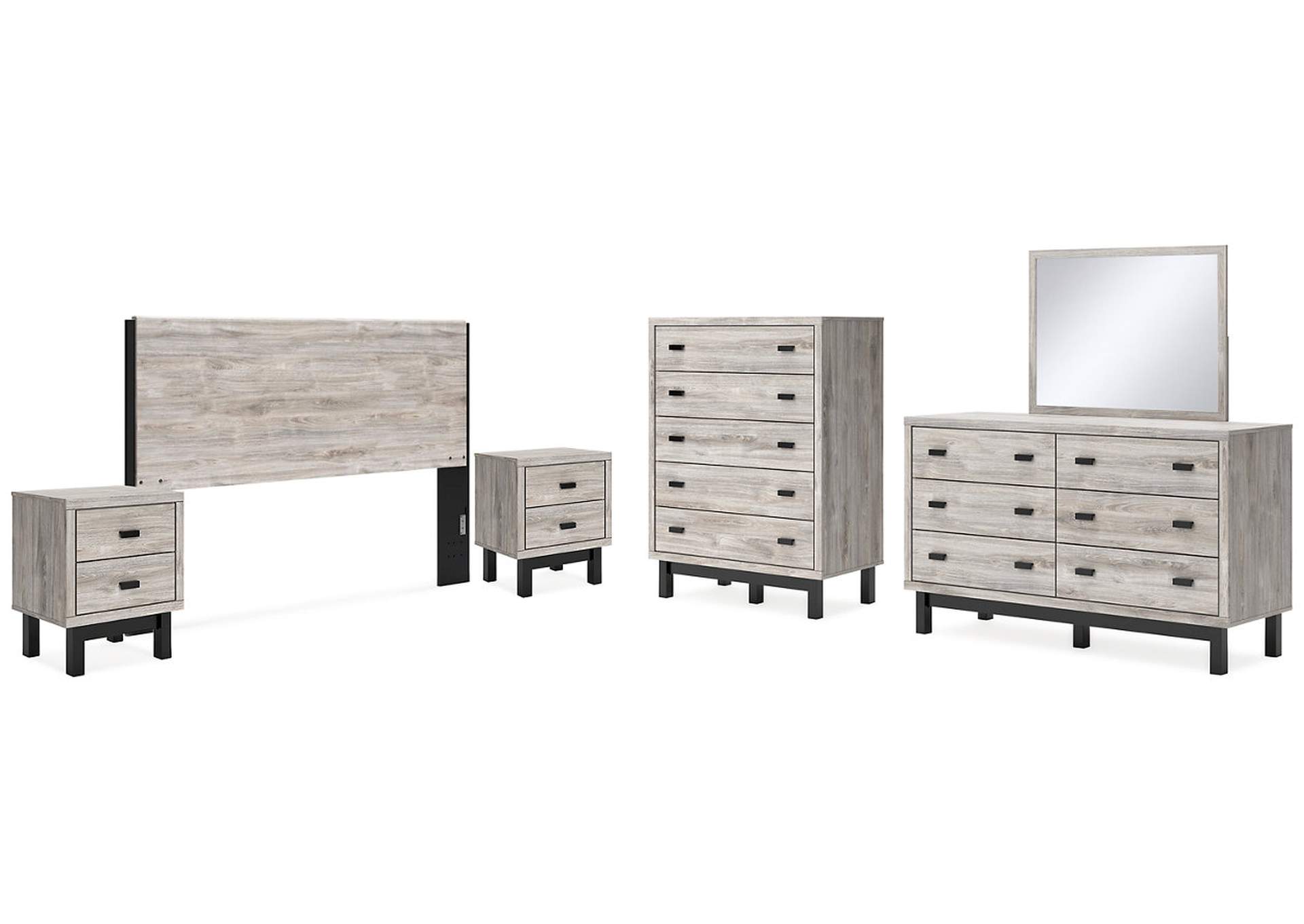 Vessalli King Panel Headboard with Mirrored Dresser, Chest and 2 Nightstands,Signature Design By Ashley