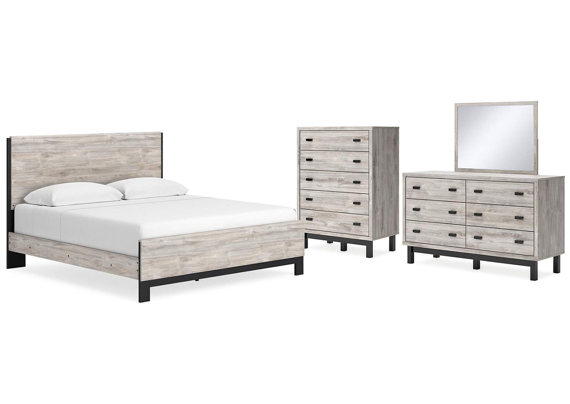 Vessalli King Panel Bed with Mirrored Dresser and Chest,Signature Design By Ashley