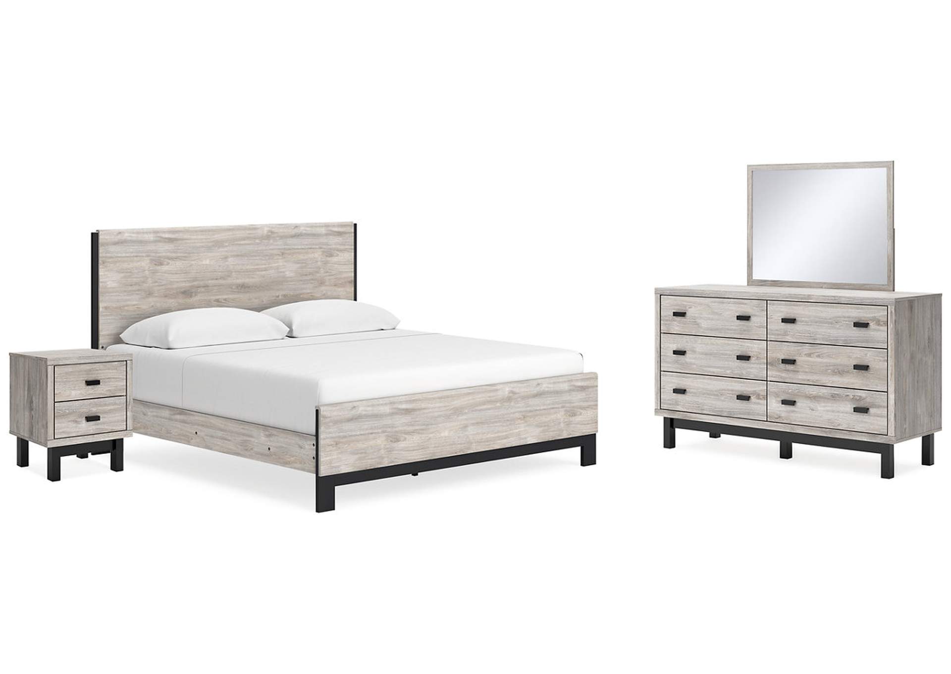 Vessalli King Panel Bed with Mirrored Dresser and Nightstand,Signature Design By Ashley