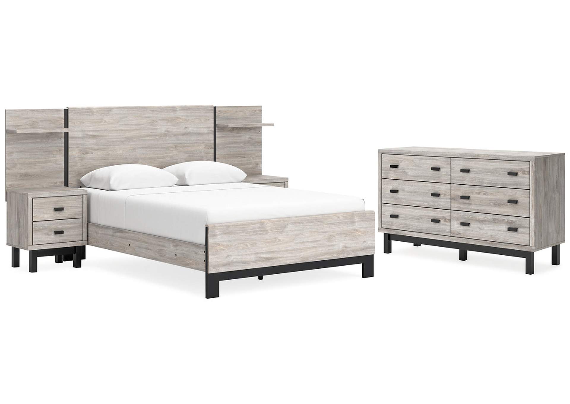 Vessalli Queen Panel Bed with Headboard Extensions and 2 Nightstands with Dresser,Signature Design By Ashley