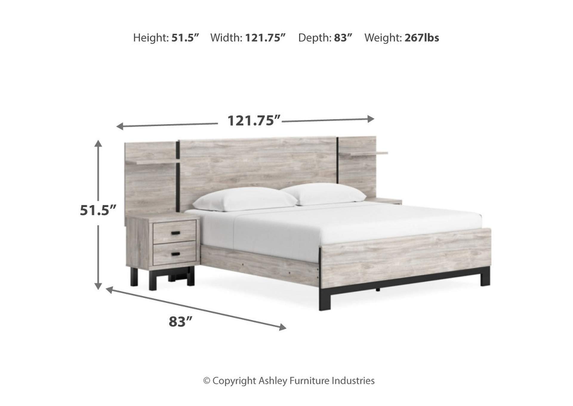 Vessalli King Panel Bed with Headboard Extensions and 2 Nightstands with Mirrored Dresser,Signature Design By Ashley