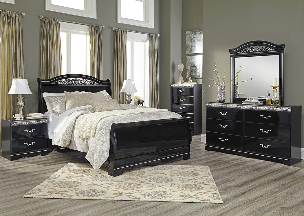 Constellations Black Queen Sleigh Bed w/Dresser, Mirror and Nightstand,ABF Signature Design by Ashley