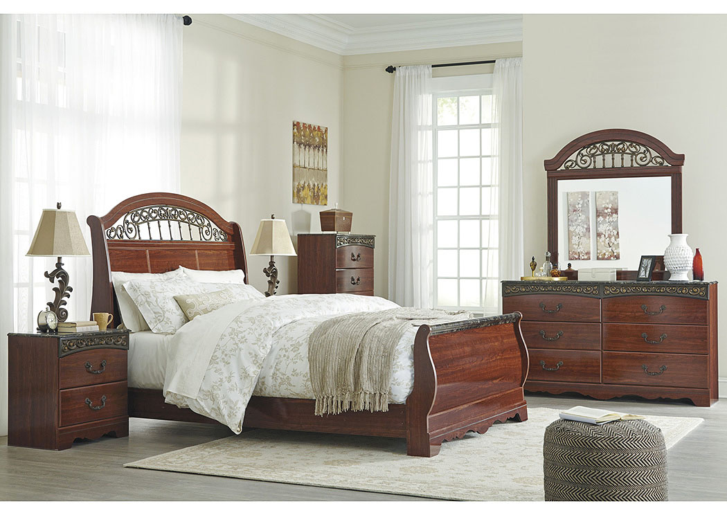 Fairbrooks Estate Reddish Brown Queen Sleigh Bed,ABF Signature Design by Ashley