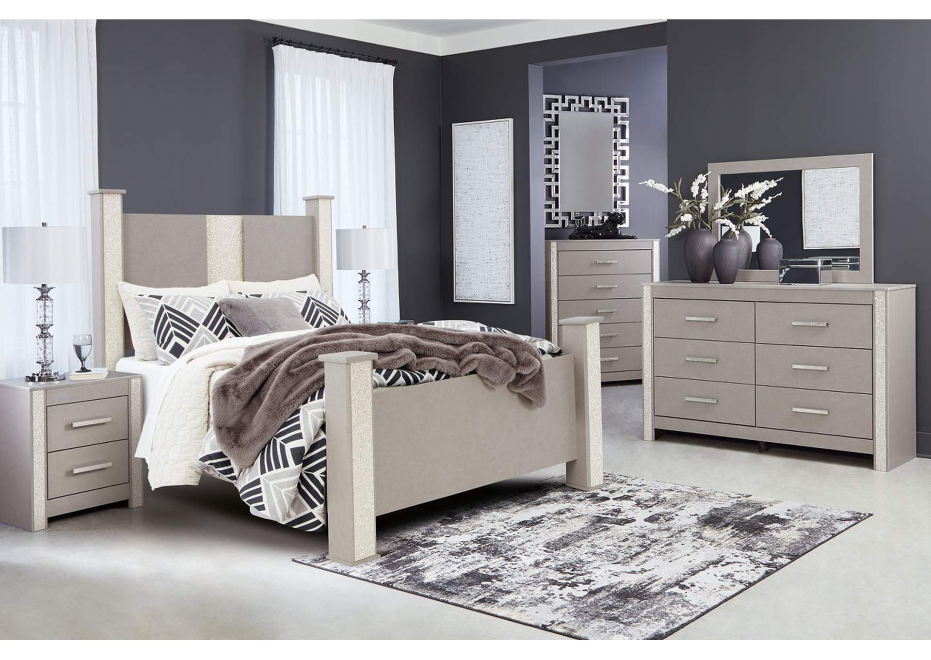 Surancha Queen Poster Bed, Dresser, Mirror and Nightstand,Signature Design By Ashley