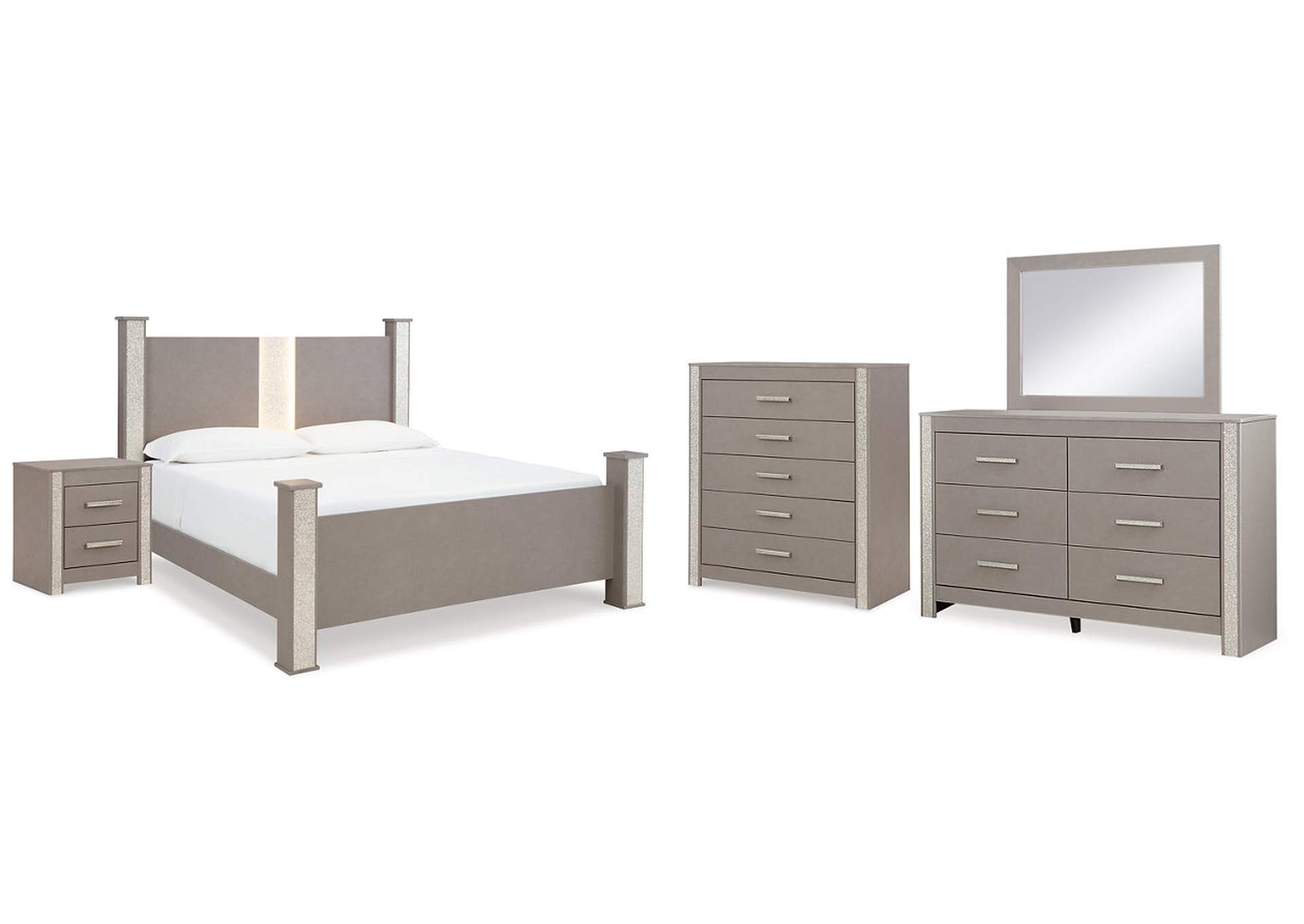 Surancha King Poster Bed with Mirrored Dresser and Nightstand,Signature Design By Ashley