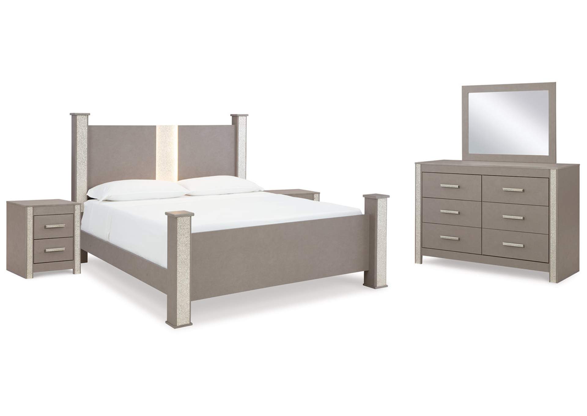 Surancha King Poster Bed with Mirrored Dresser and 2 Nightstands,Signature Design By Ashley
