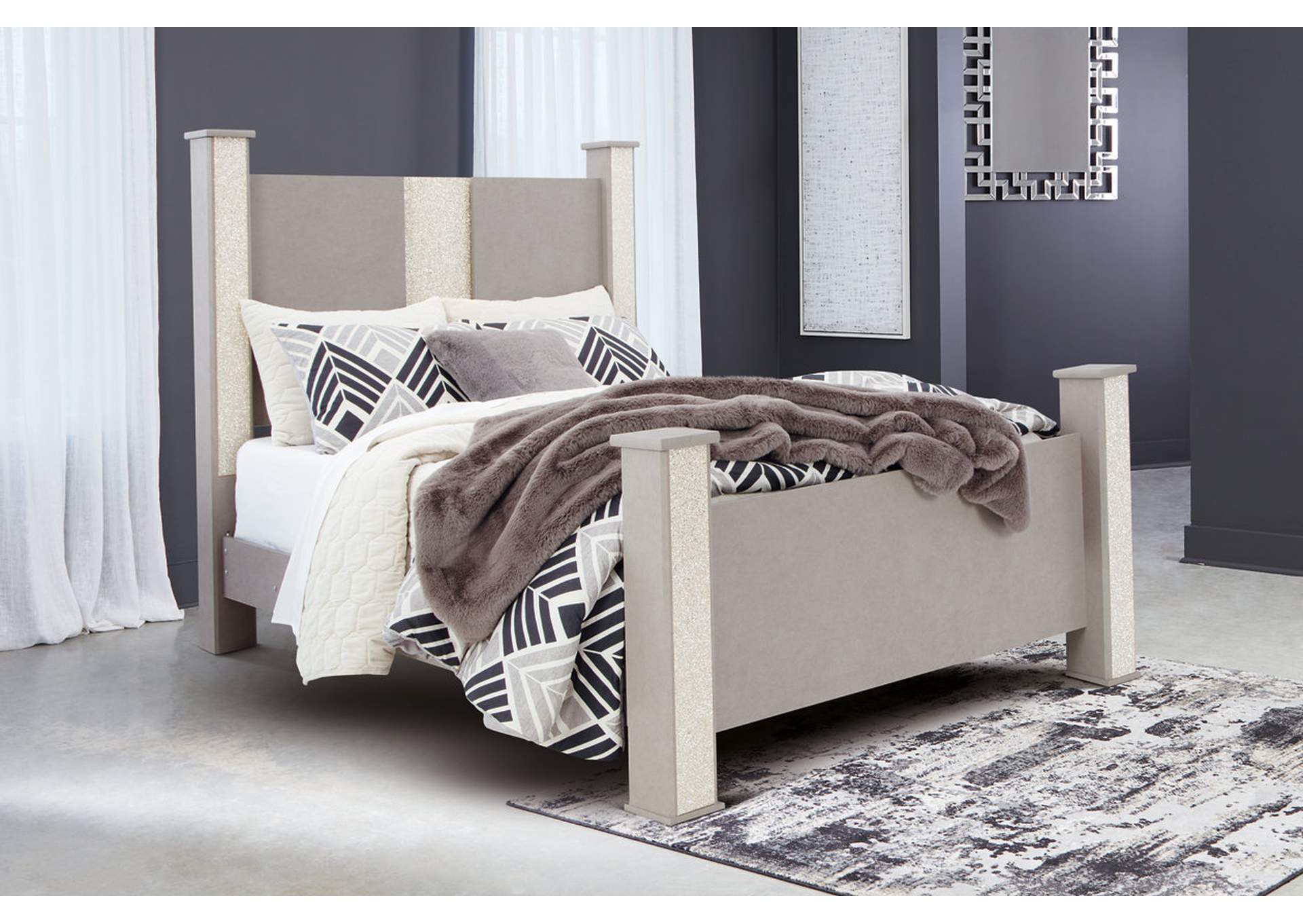Surancha Queen Poster Bed with Mirrored Dresser and Chest,Signature Design By Ashley