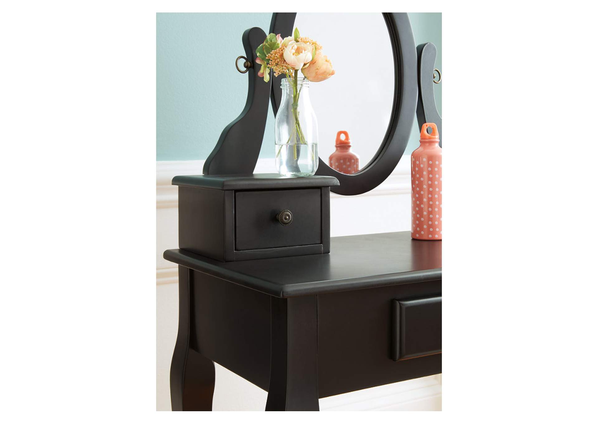 Huey Vineyard Black Vanity and Mirror with Stool,Direct To Consumer Express