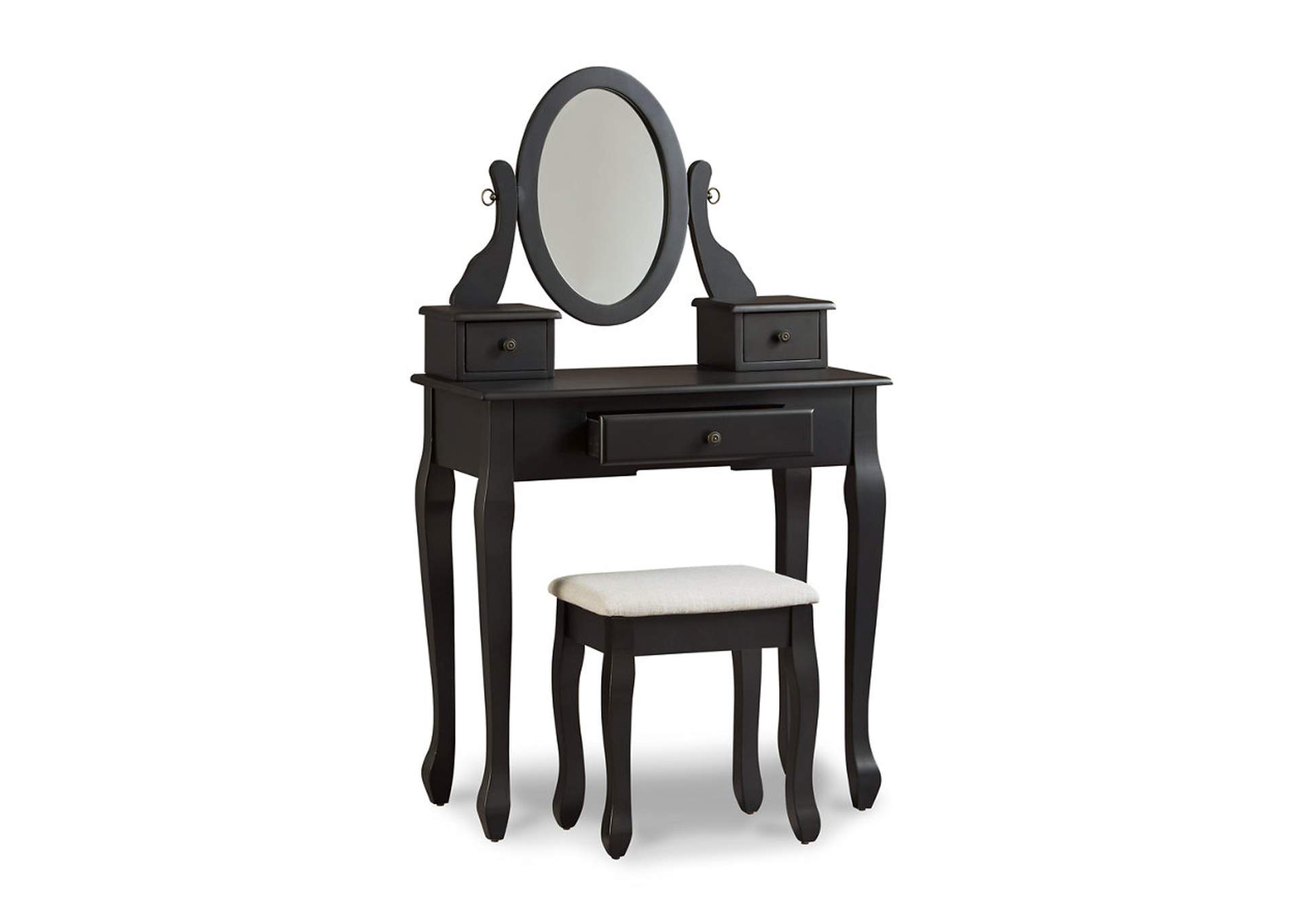 Huey Vineyard Black Vanity and Mirror with Stool,Direct To Consumer Express