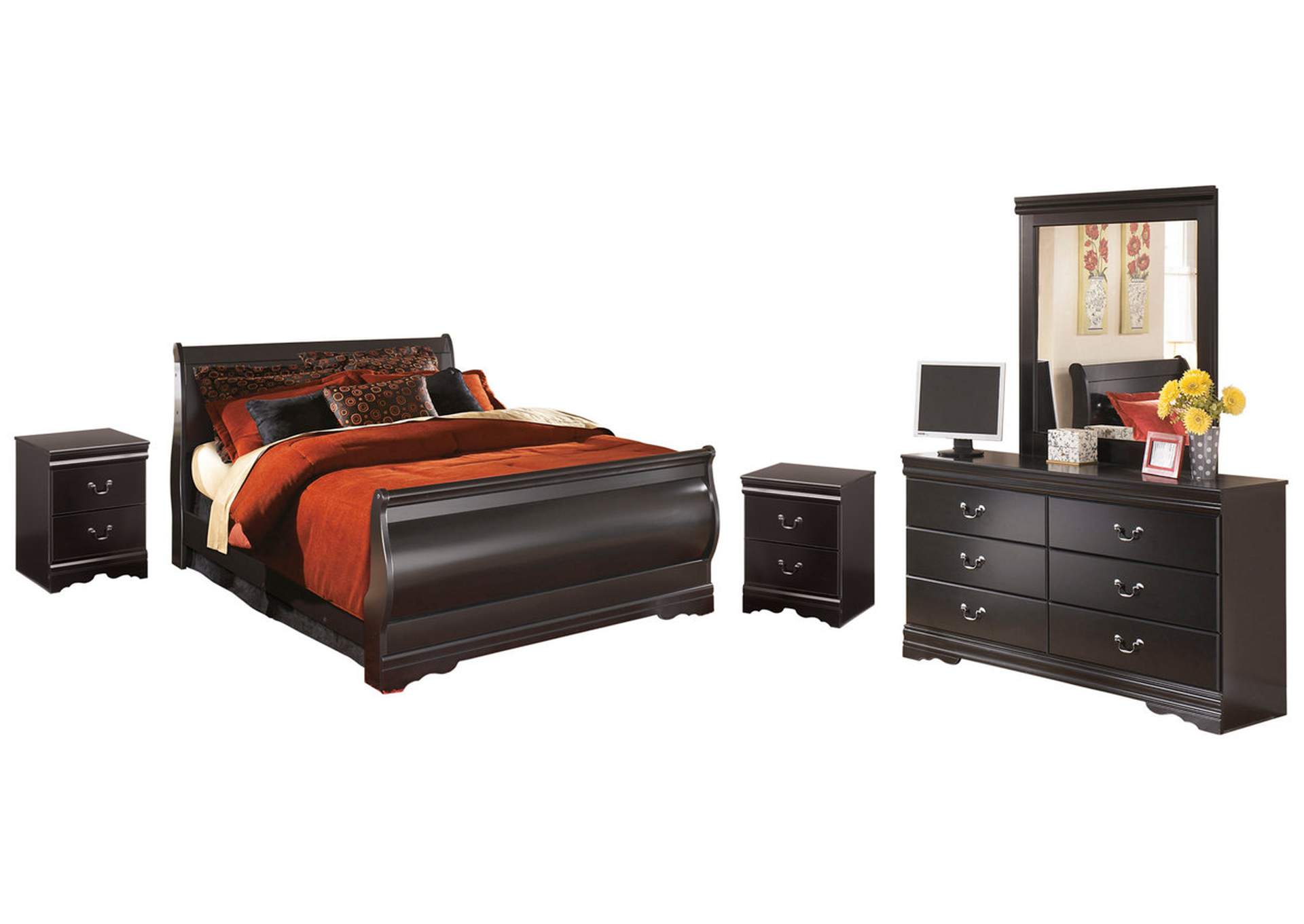 Huey Vineyard Queen Sleigh Bed with Mirrored Dresser and 2 Nightstands,Signature Design By Ashley