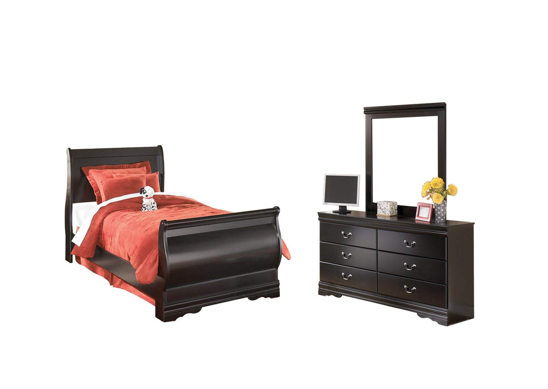 Huey Vineyard Twin Sleigh Bed with Mirroed Dresser and Nightstand,Signature Design By Ashley