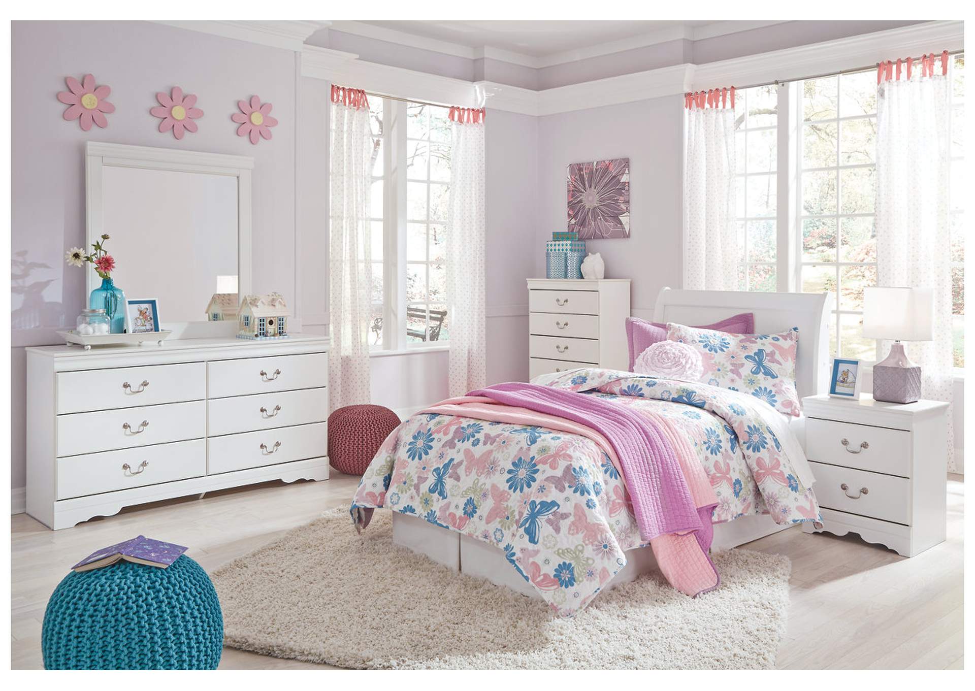 Anarasia Twin Sleigh Headboard Bed with Dresser,Signature Design By Ashley