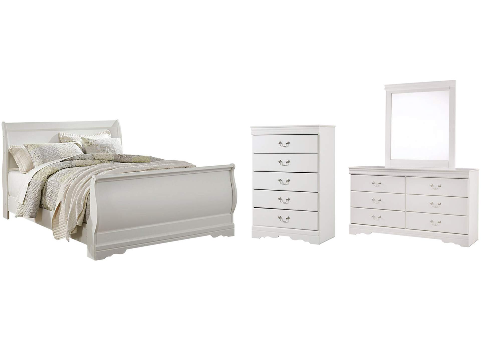 Anarasia Queen Sleigh Bed with Mirrored Dresser and Chest,Signature Design By Ashley