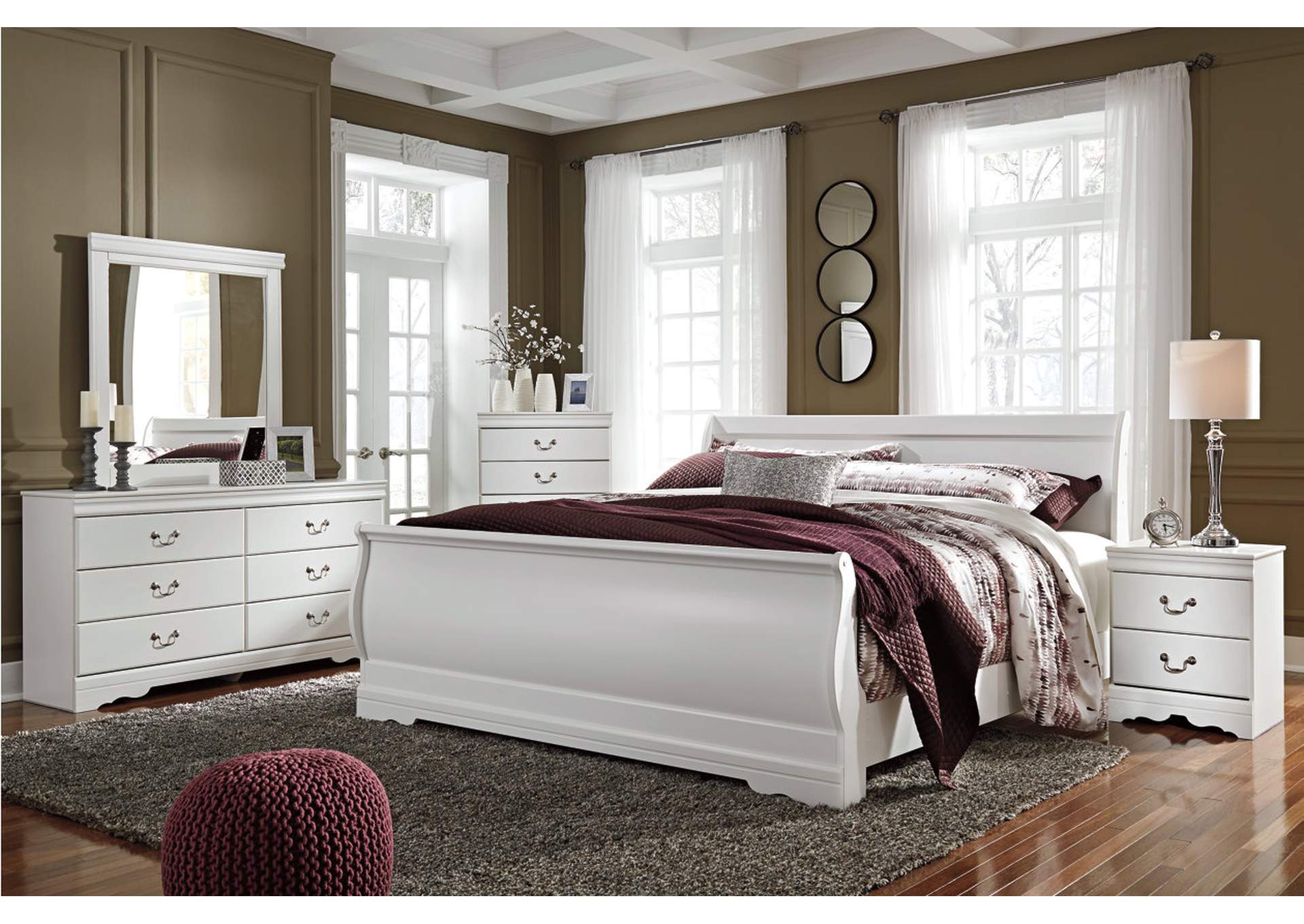 Anarasia White King Sleigh Bed w/Dresser and Mirror,ABF Signature Design by Ashley