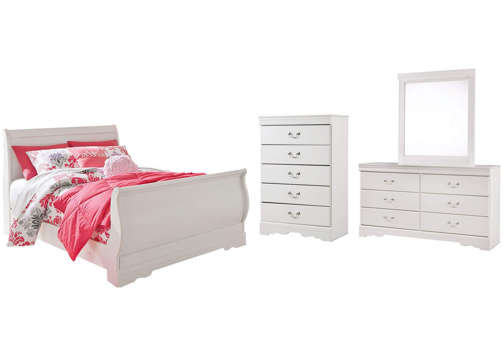 Anarasia Full Sleigh Bed with Mirrored Dresser and Chest,Signature Design By Ashley