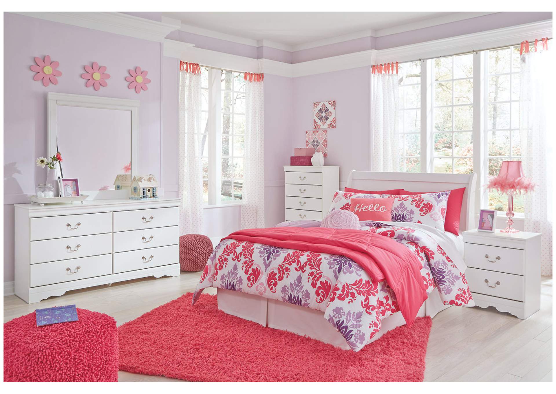 Anarasia Full Sleigh Headboard Bed with Mirrored Dresser,Signature Design By Ashley