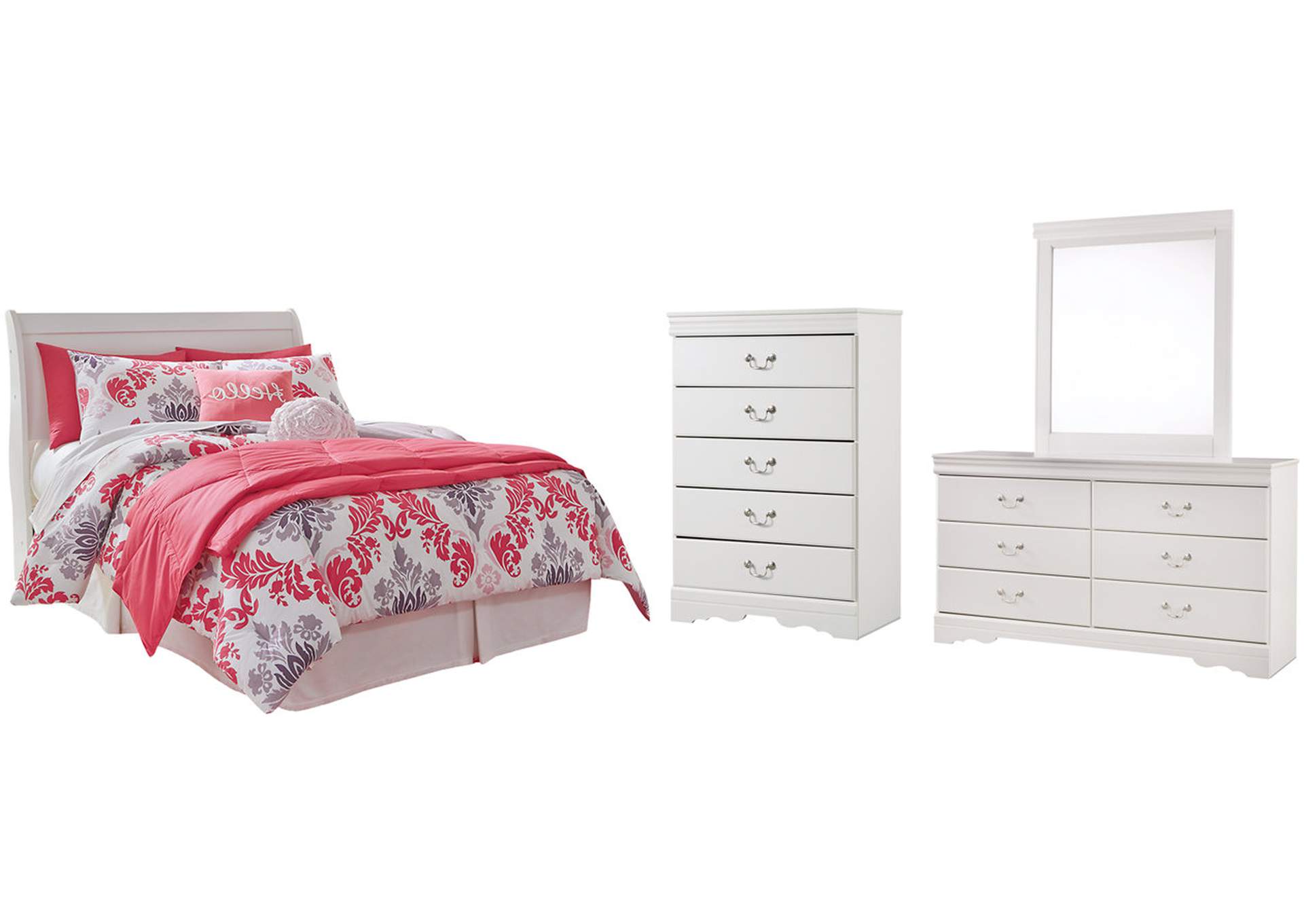 Anarasia Full Sleigh Headboard Bed with Mirrored Dresser and Chest,Signature Design By Ashley