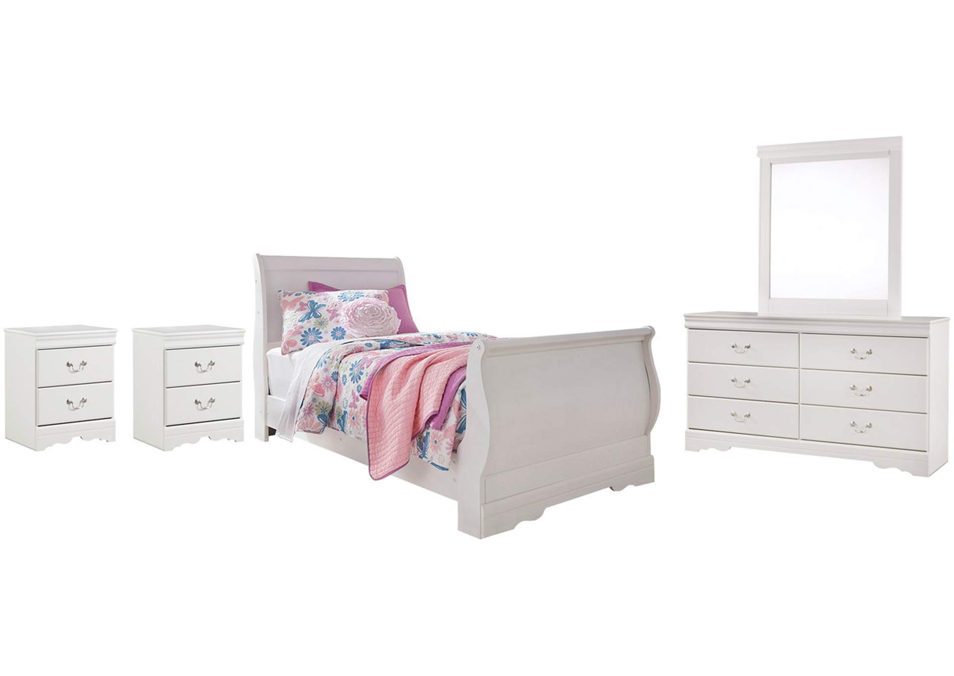 Anarasia Twin Sleigh Bed with Mirrored Dresser and 2 Nightstands,Signature Design By Ashley