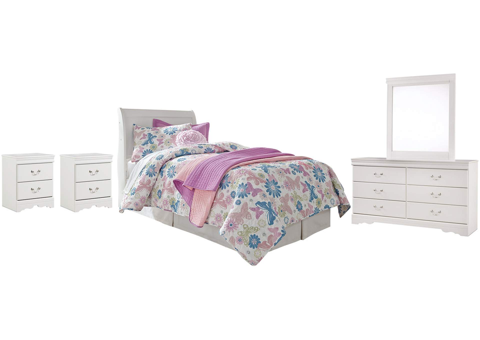 Anarasia Twin Sleigh Headboard Bed with Mirrored Dresser and 2 Nightstands,Signature Design By Ashley