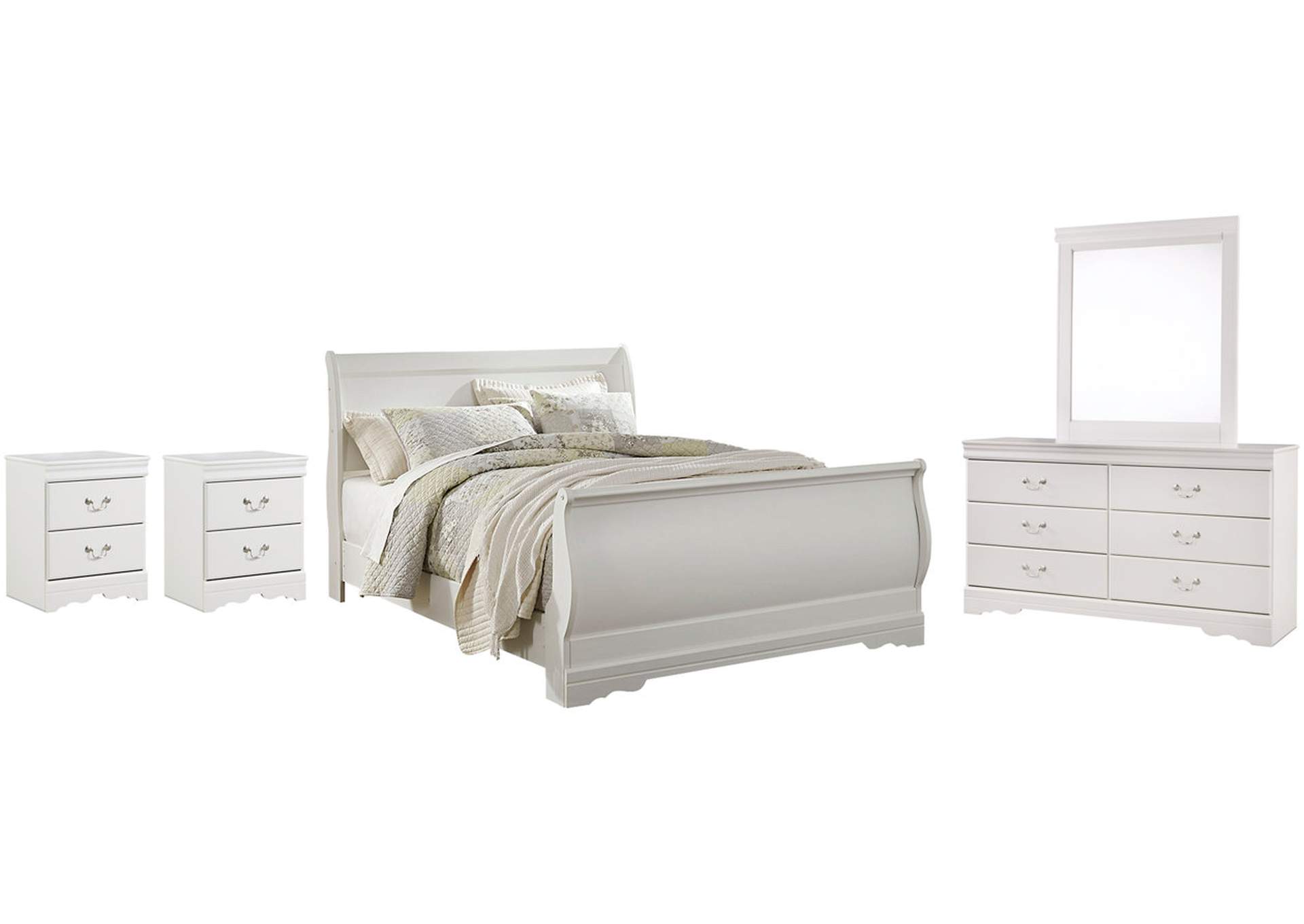 Anarasia Queen Sleigh Bed with Mirrored Dresser and 2 Nightstands,Signature Design By Ashley