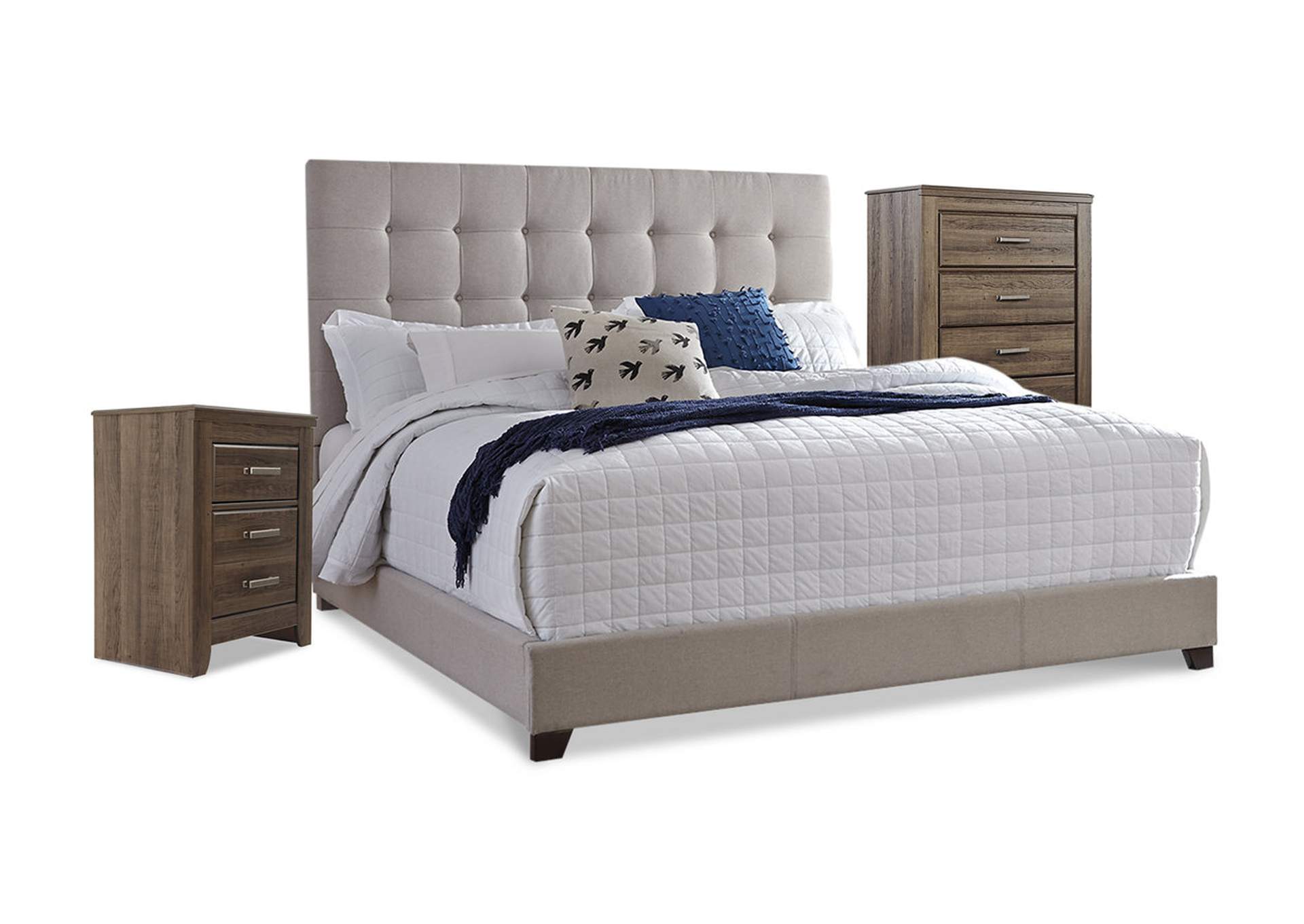 Dolante Queen Upholstered Bed with Chest of Drawers and Nightstand,Signature Design By Ashley