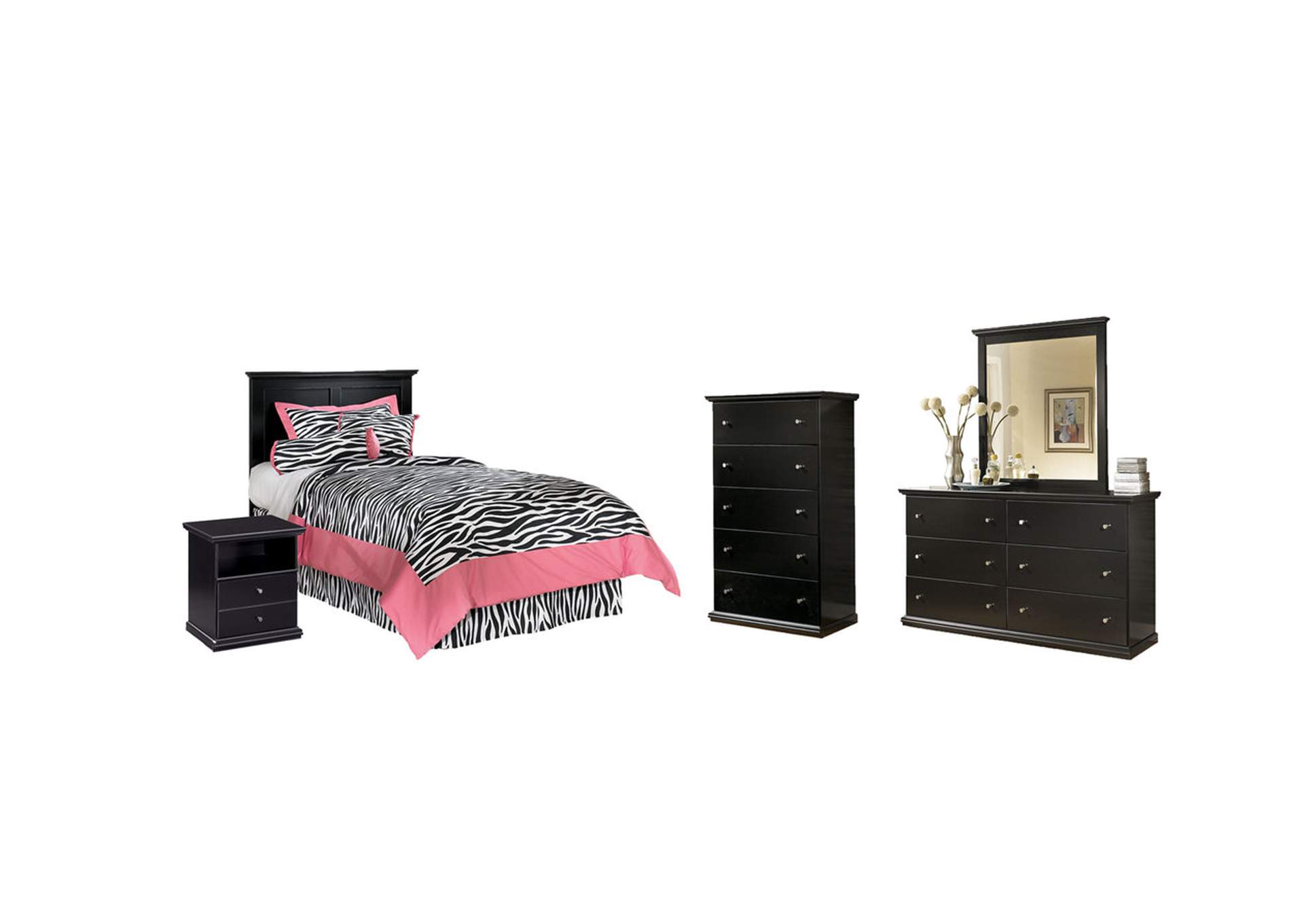 Maribel Twin Panel Headboard Bed with Mirrored Dresser, Chest and Nightstand,Signature Design By Ashley