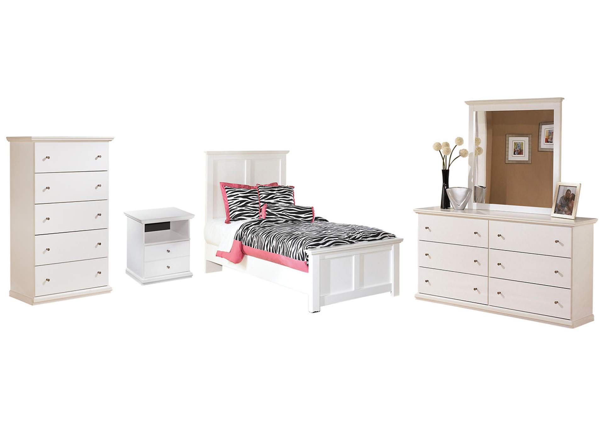 Bostwick Shoals Twin Panel Bed with Mirrored Dresser, Chest and Nightstand,Signature Design By Ashley