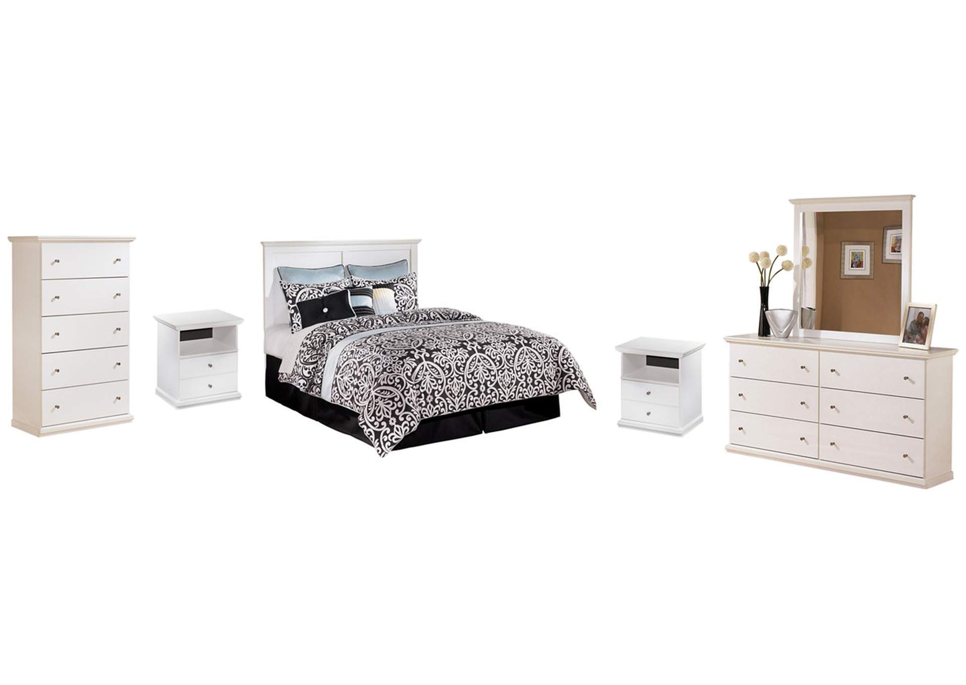 Bostwick Shoals Queen/Full Panel Headboard Bed with Mirrored Dresser, Chest and 2 Nightstands,Signature Design By Ashley