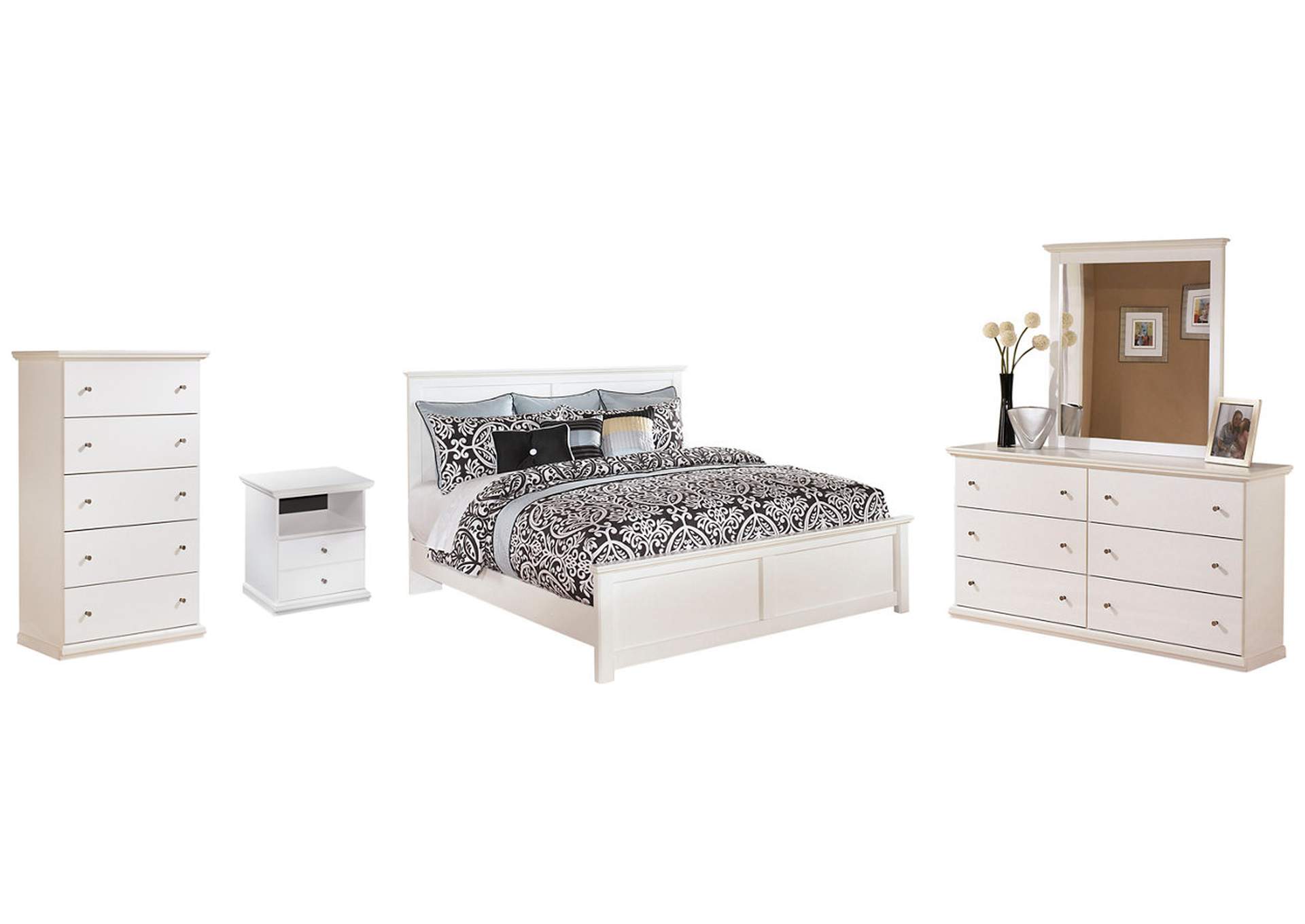 Bostwick Shoals King Panel Bed with Mirrored Dresser, Chest and Nightstand,Signature Design By Ashley