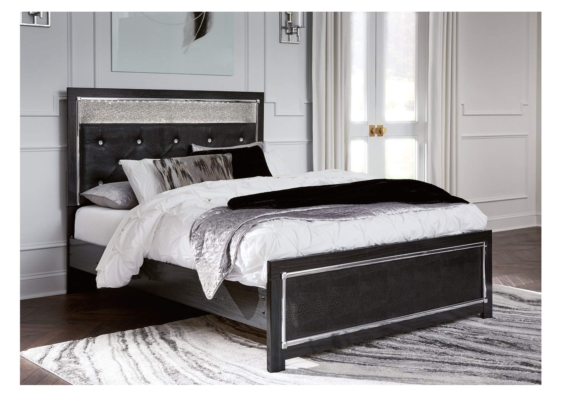Kaydell Queen Upholstered Panel Bed with Mirrored Dresser, Chest and 2 Nightstands,Signature Design By Ashley