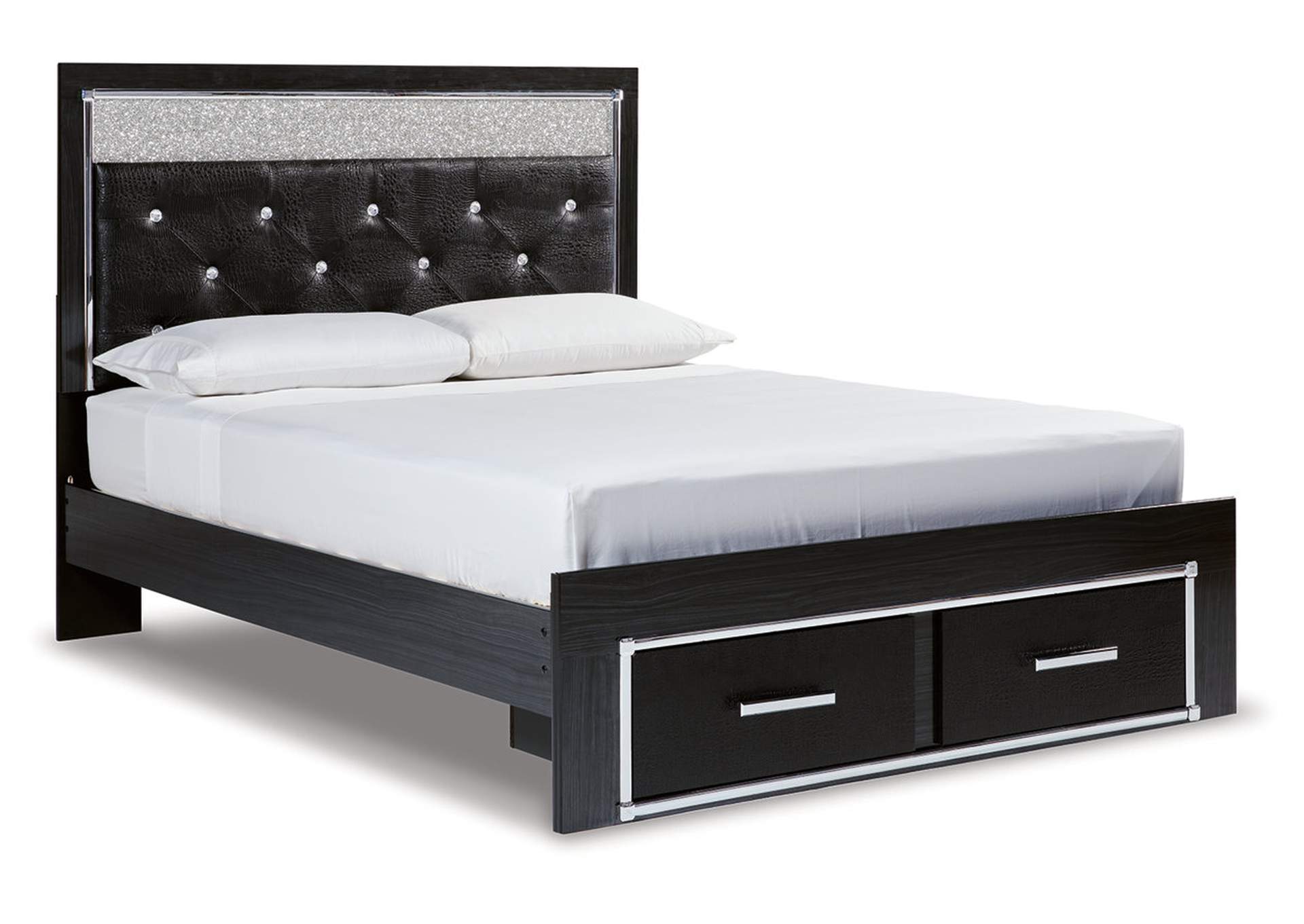 Kaydell Queen Upholstered Panel Storage Platform Bed with Mirrored Dresser, Chest and 2 Nightstands,Signature Design By Ashley