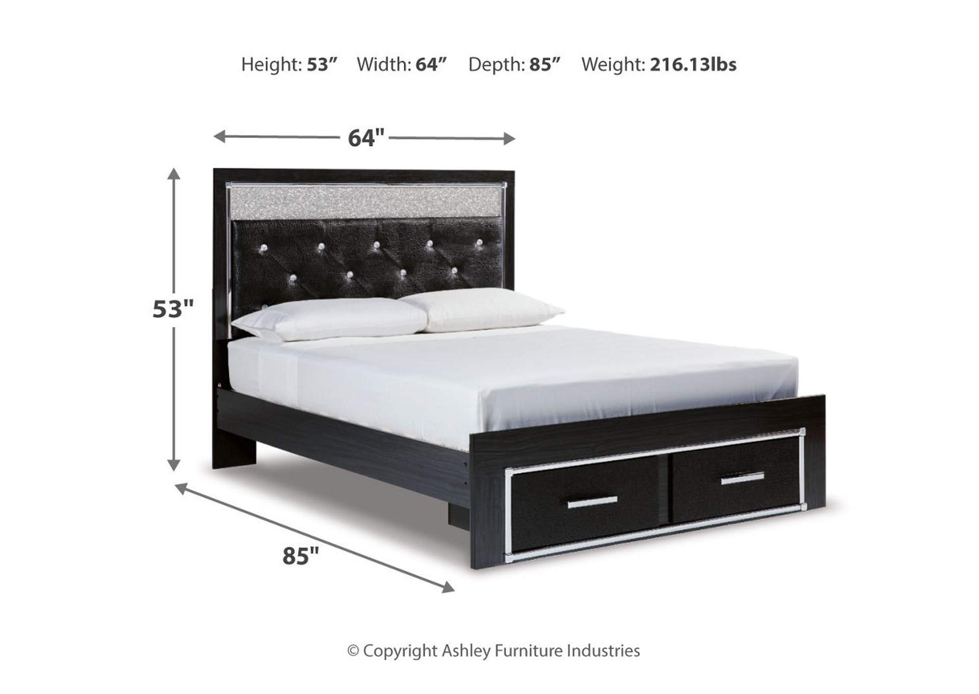 Kaydell Queen Upholstered Panel Storage Platform Bed with Mirrored Dresser and Chest,Signature Design By Ashley