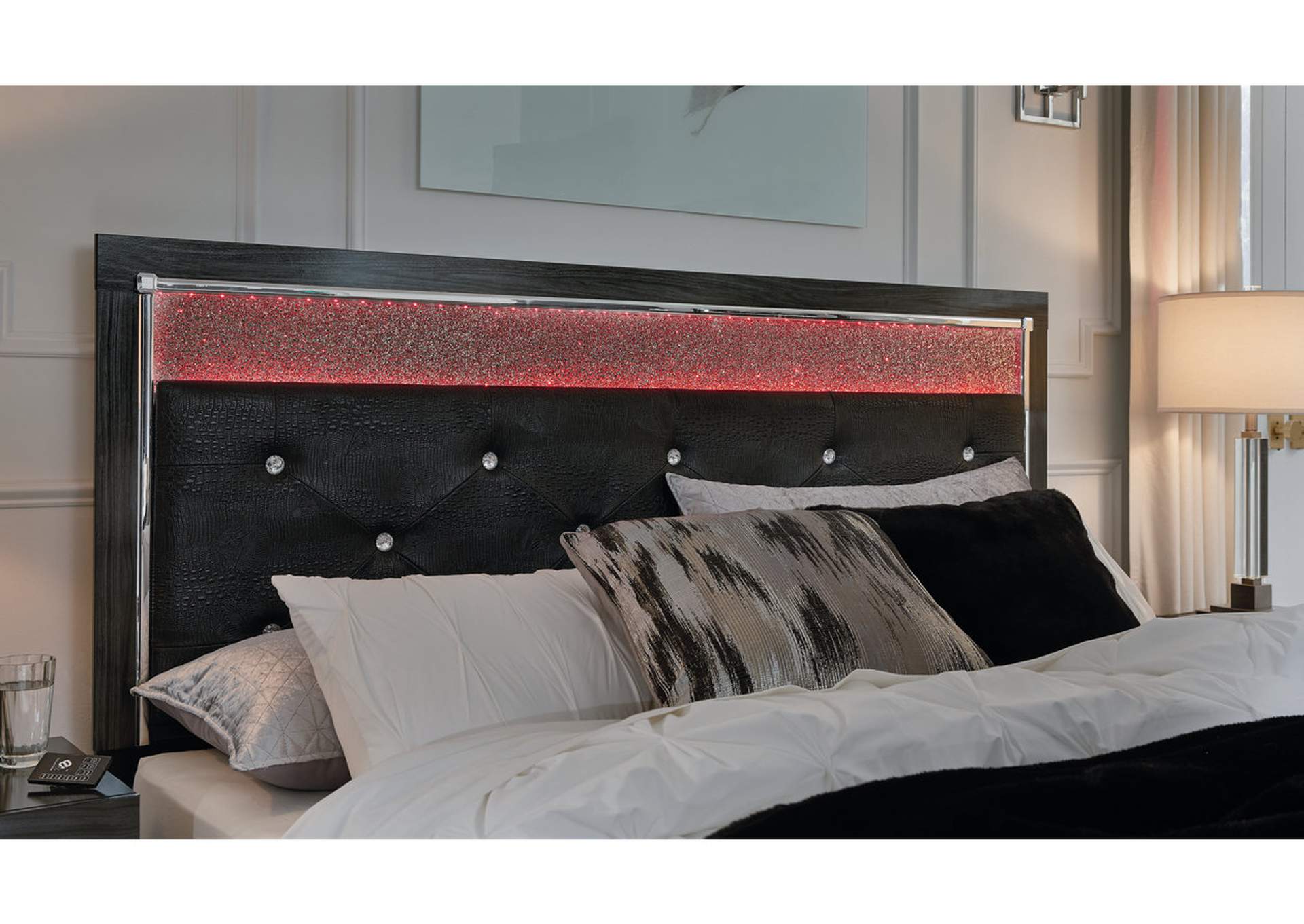 Kaydell King Upholstered Panel Headboard with Mirrored Dresser, Chest and 2 Nightstands,Signature Design By Ashley
