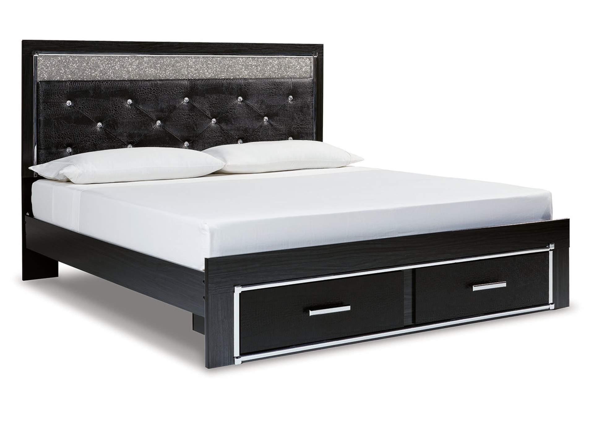 Kaydell King Upholstered Panel Storage Platform Bed with Mirrored Dresser,Signature Design By Ashley