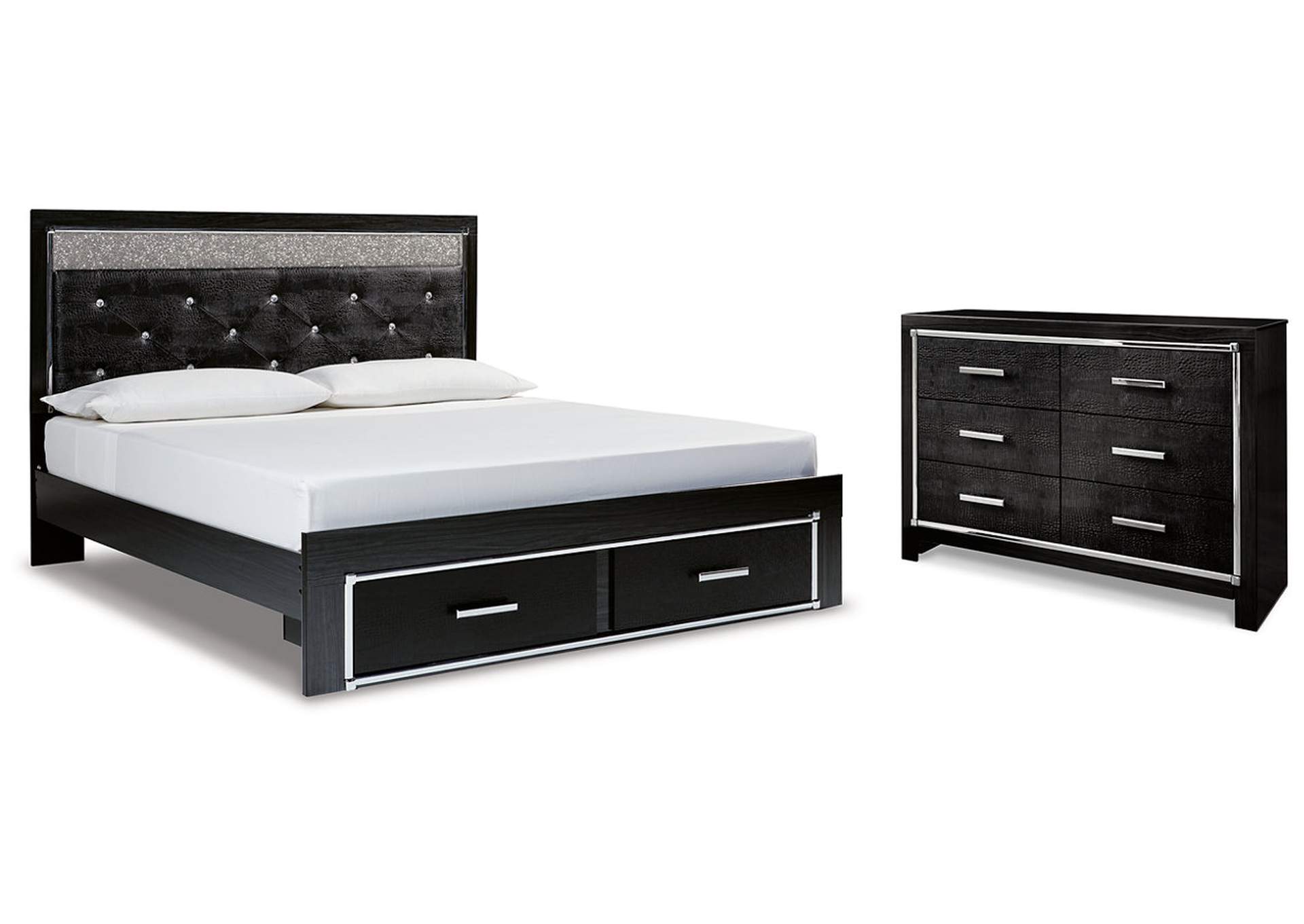 Kaydell King Upholstered Panel Storage Bed with Dresser
