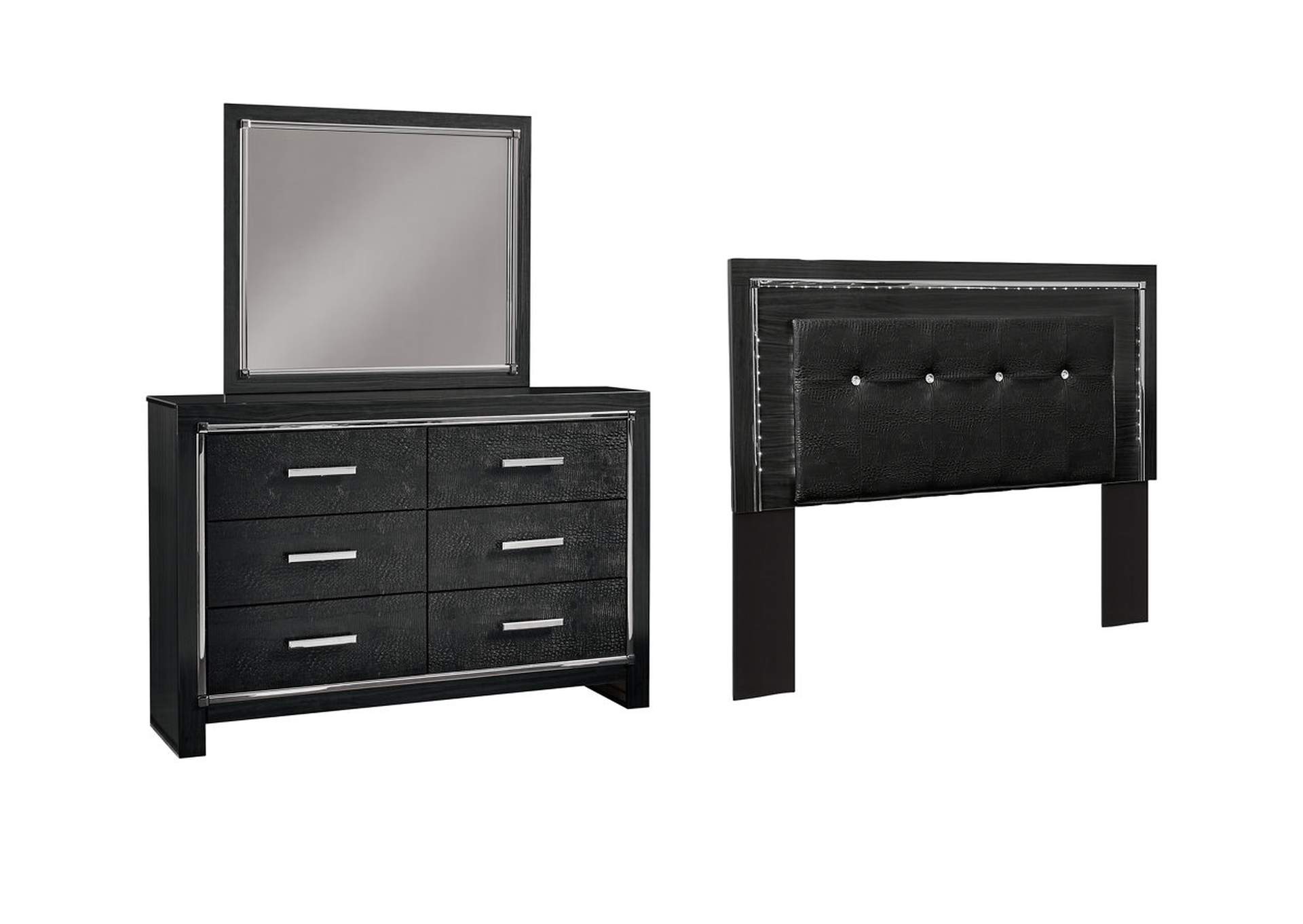 Kaydell Queen/Full Upholstered Panel Headboard, Dresser and Mirror