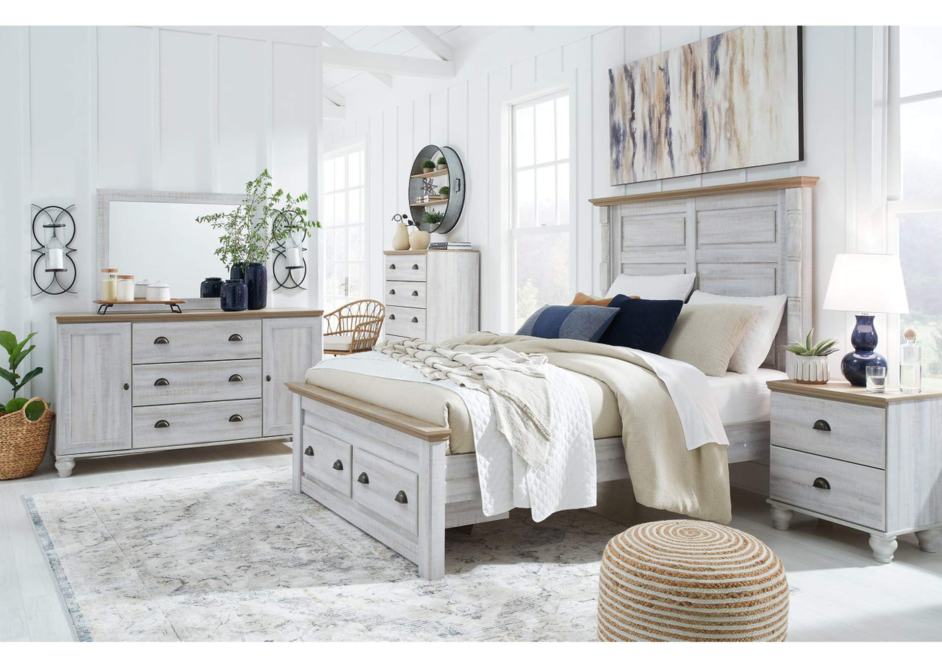 Haven Bay Queen Panel Storage Bed, Dresser, Mirror, Chest and 2 Nightstands,Signature Design By Ashley