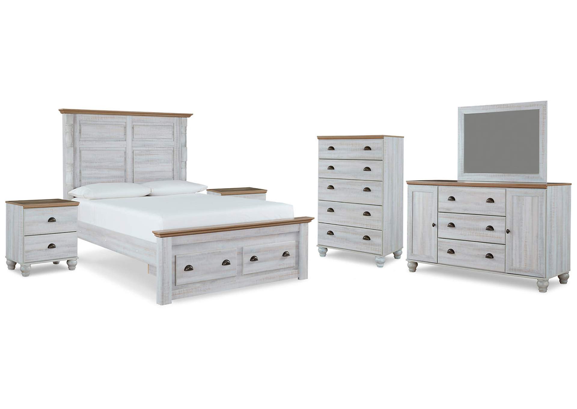 Haven Bay Queen Panel Storage Bed, Dresser, Mirror, Chest and 2 Nightstands,Signature Design By Ashley