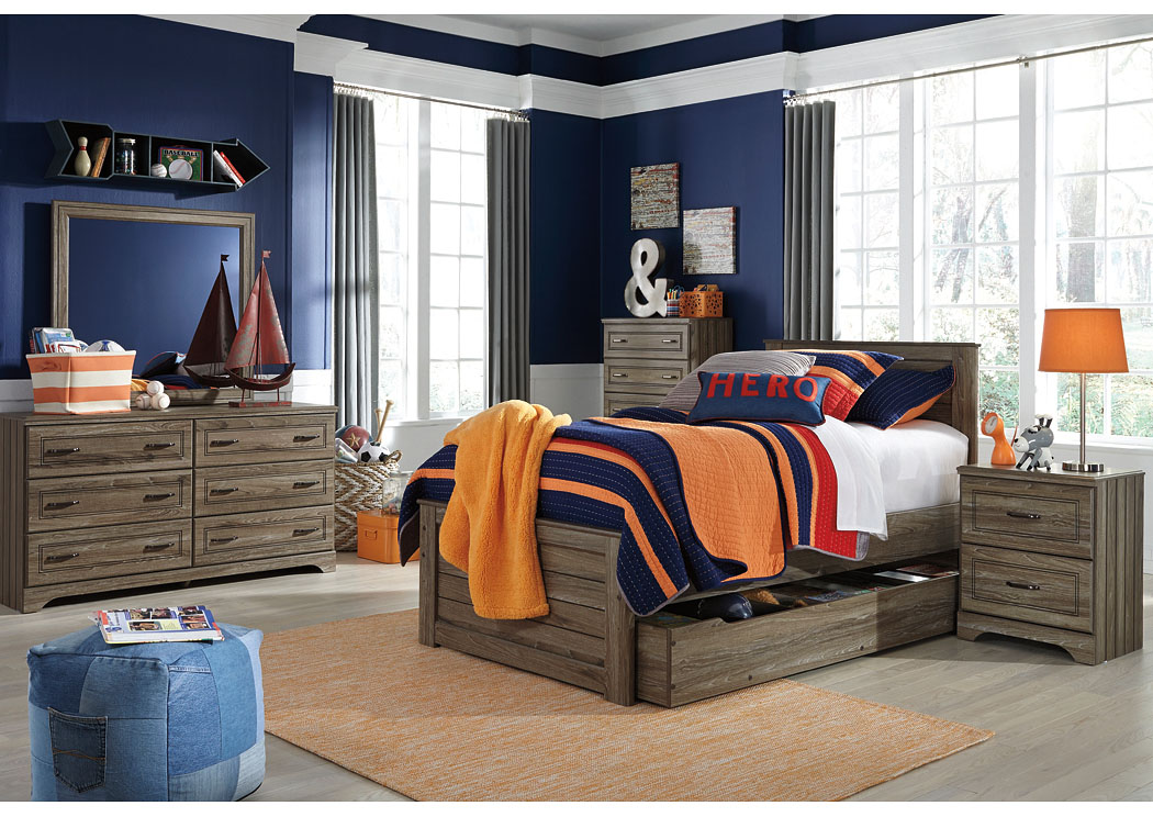 Javarin Grayish Brown Twin Panel Bed w/Trundle, Dresser, Mirror and Drawer Chest,ABF Signature Design by Ashley