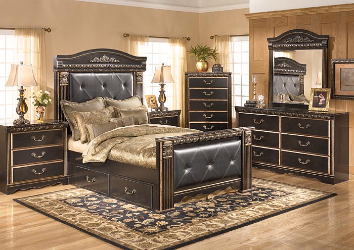 Coal Creek King Mansion Storage Bed w/Dresser, Mirror and Nightstand,ABF Signature Design by Ashley