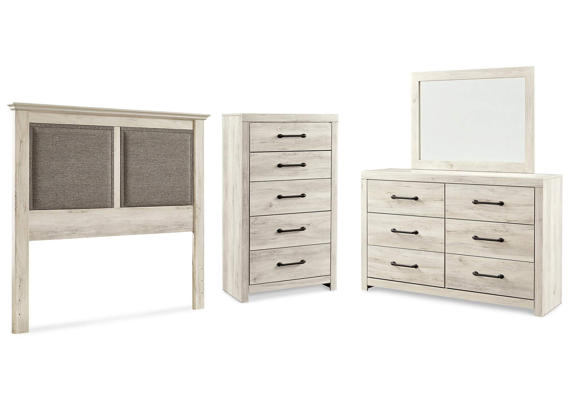 Cambeck Queen Upholstered Panel Headboard with Mirrored Dresser and Chest,Signature Design By Ashley