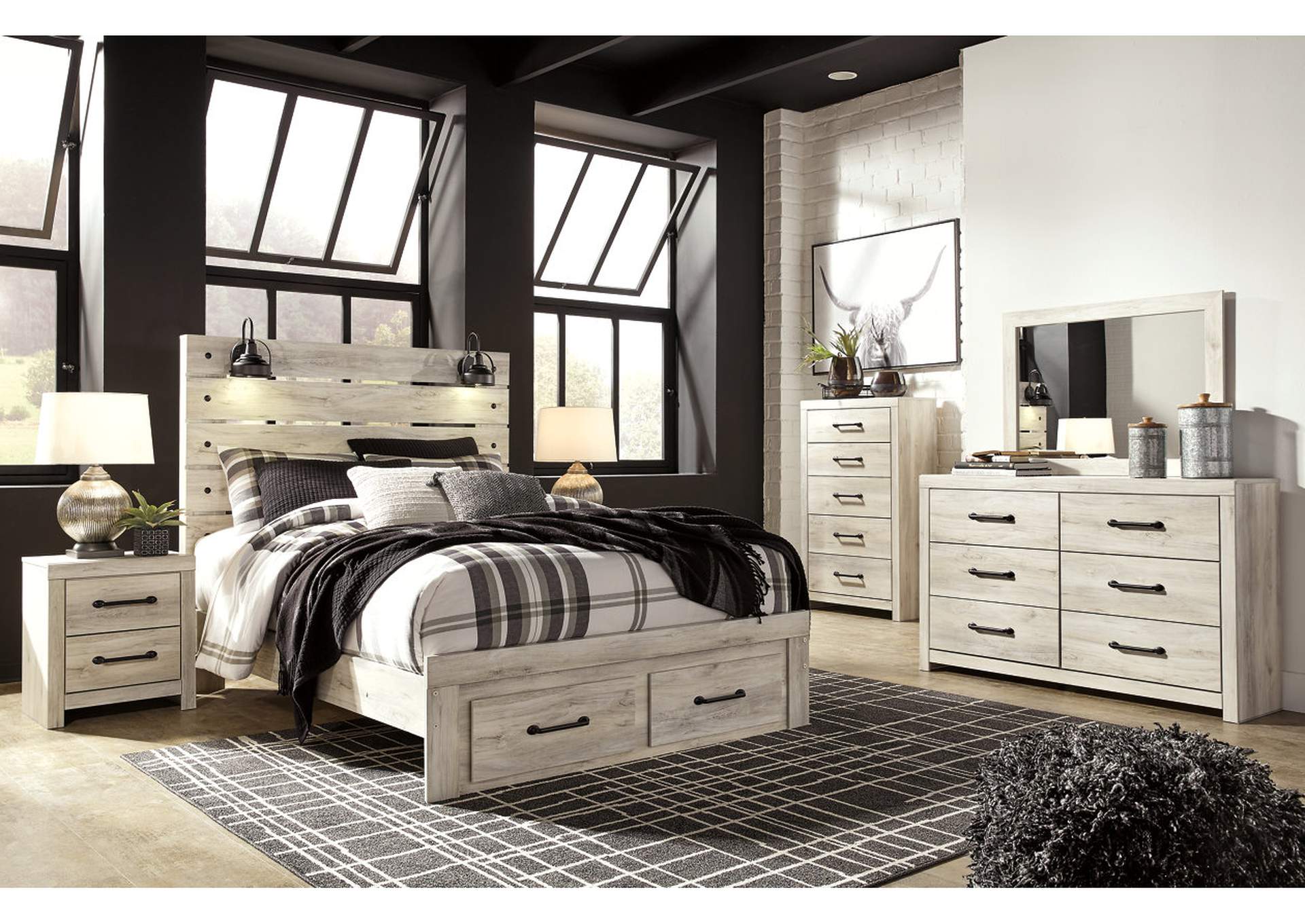 Cambeck Queen Panel Bed with 2 Storage Drawers with Mirrored Dresser, Chest and 2 Nightstands,Signature Design By Ashley