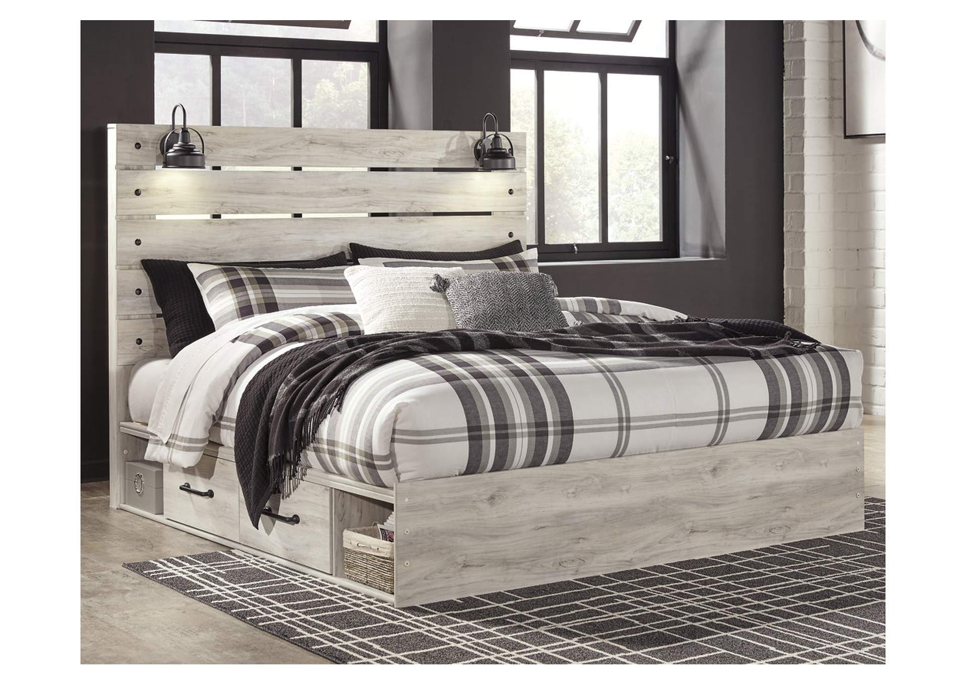 Cambeck King Panel Bed with 2 Storage Drawers with Mirrored Dresser, Chest and Nightstand,Signature Design By Ashley