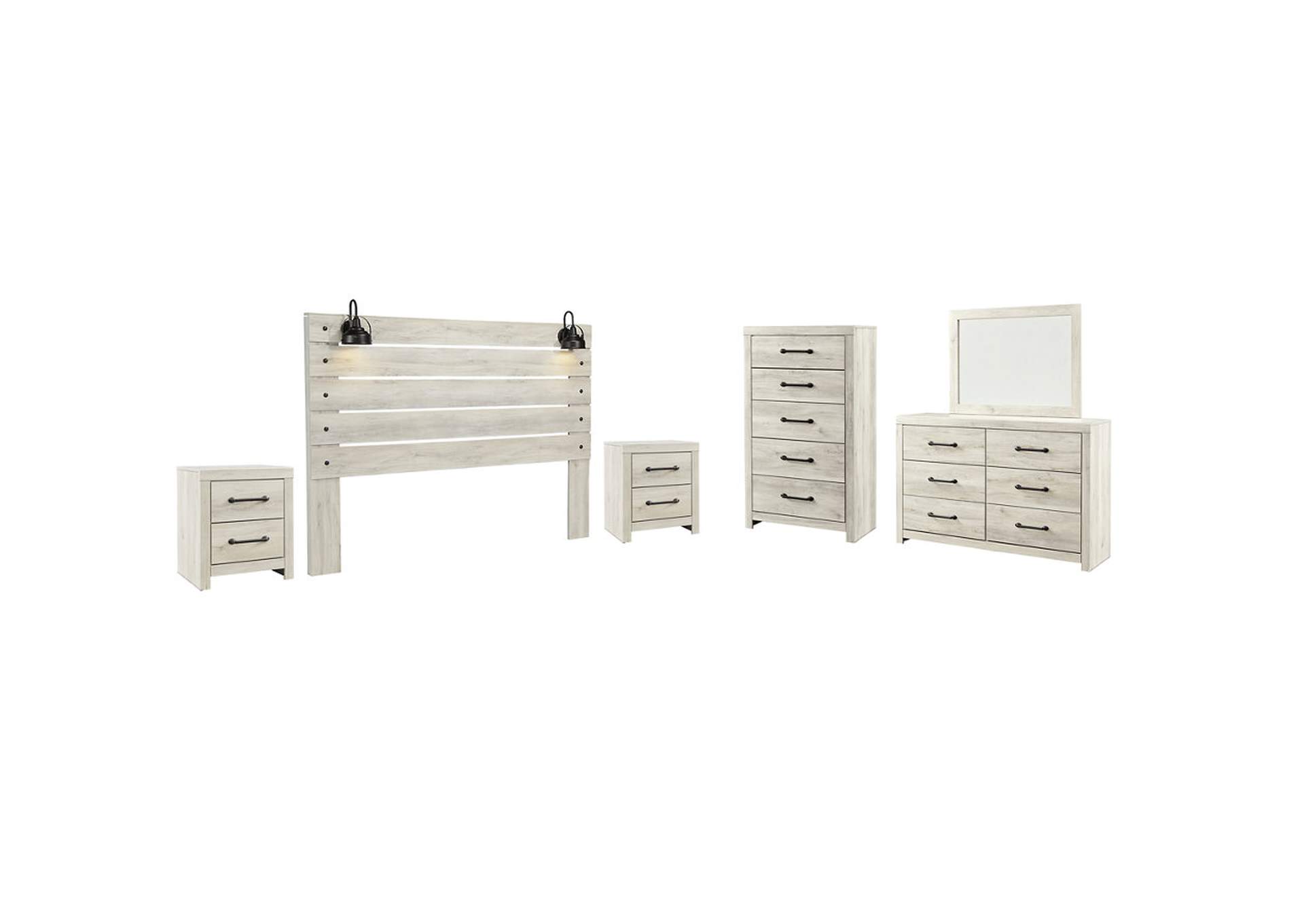 Cambeck King Panel Headboard Bed with Mirrored Dresser, Chest and 2 Nightstands,Signature Design By Ashley