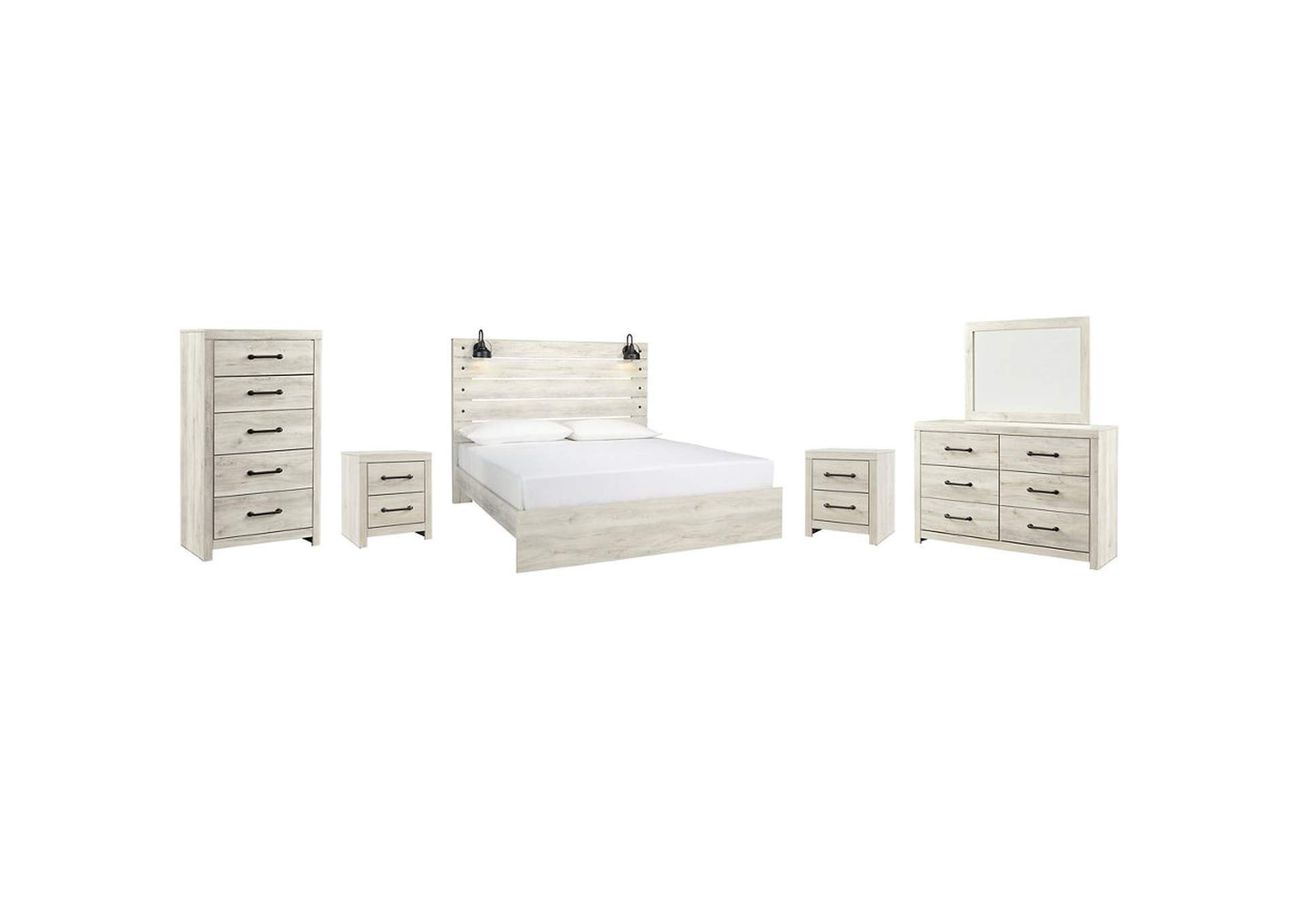 Cambeck King Panel Bed with Mirrored Dresser, Chest and 2 Nightstands,Signature Design By Ashley
