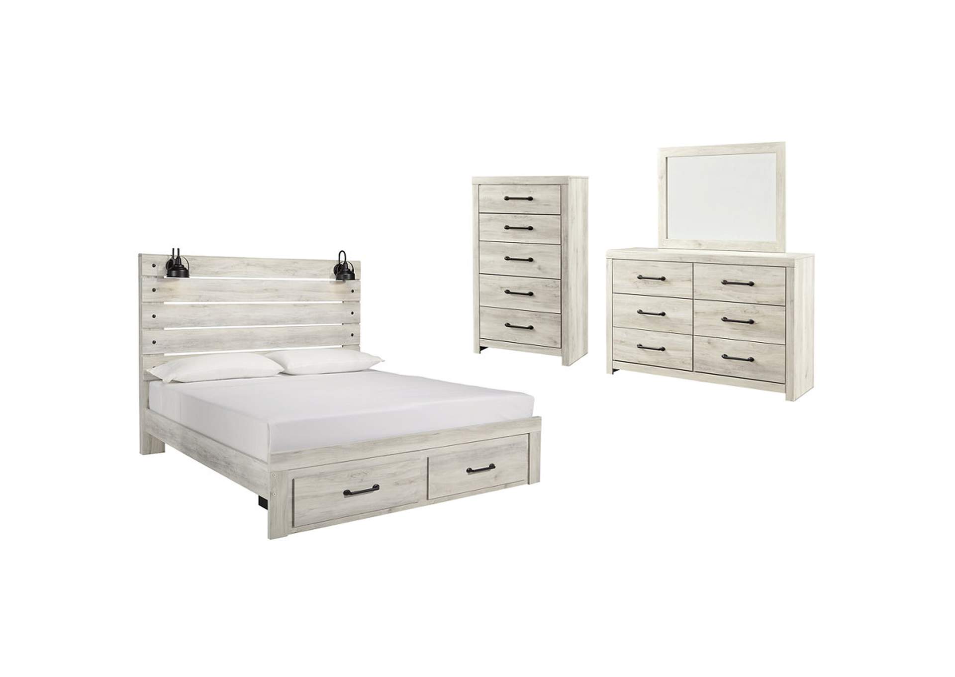 Cambeck King Panel Bed with 2 Storage Drawers with Mirrored Dresser and Chest,Signature Design By Ashley