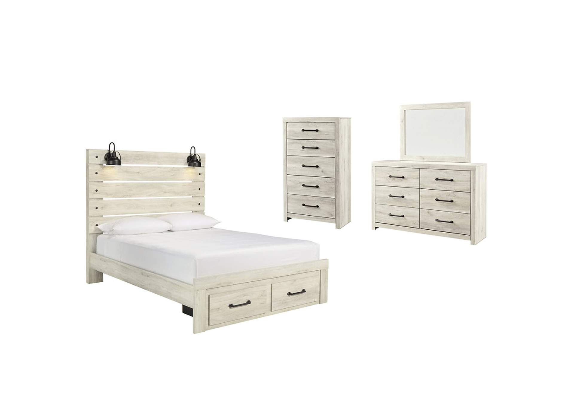 Cambeck Queen Panel Bed with 2 Storage Drawers with Mirrored Dresser and Chest,Signature Design By Ashley