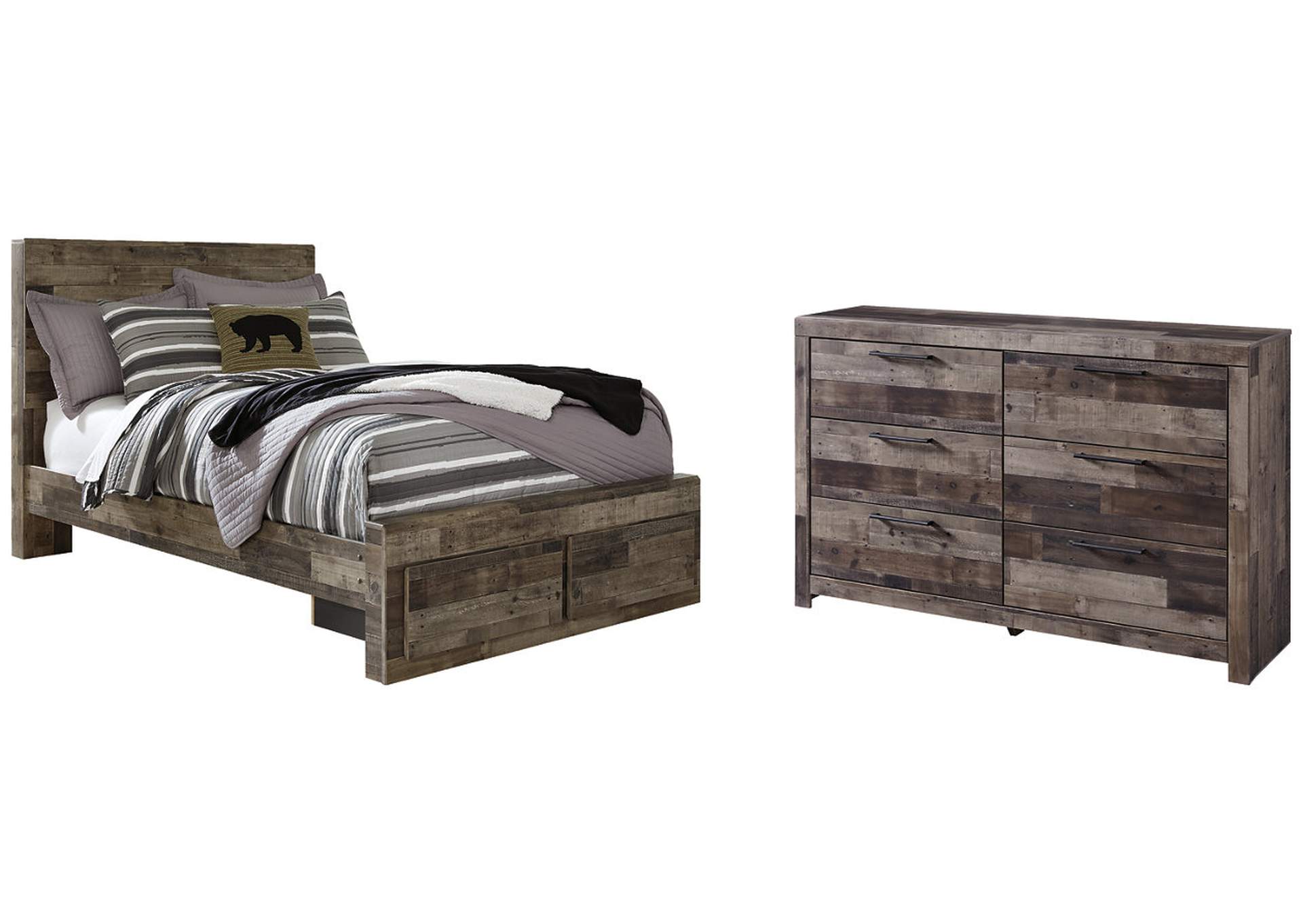 Derekson Full Panel Bed with 2 Storage Drawers with Dresser,Benchcraft